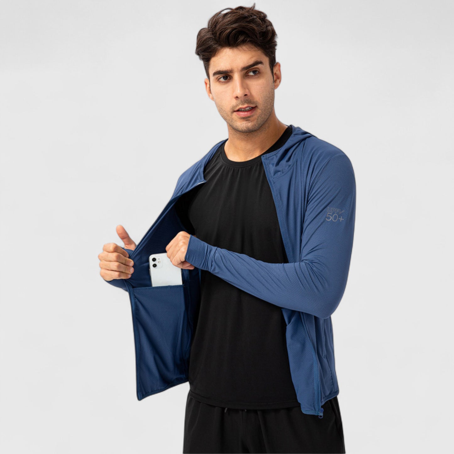 Anna-Kaci Active Men's Lightweight Zip-Up Hooded Jacket with Thumbholes and UPF 50+ Protection