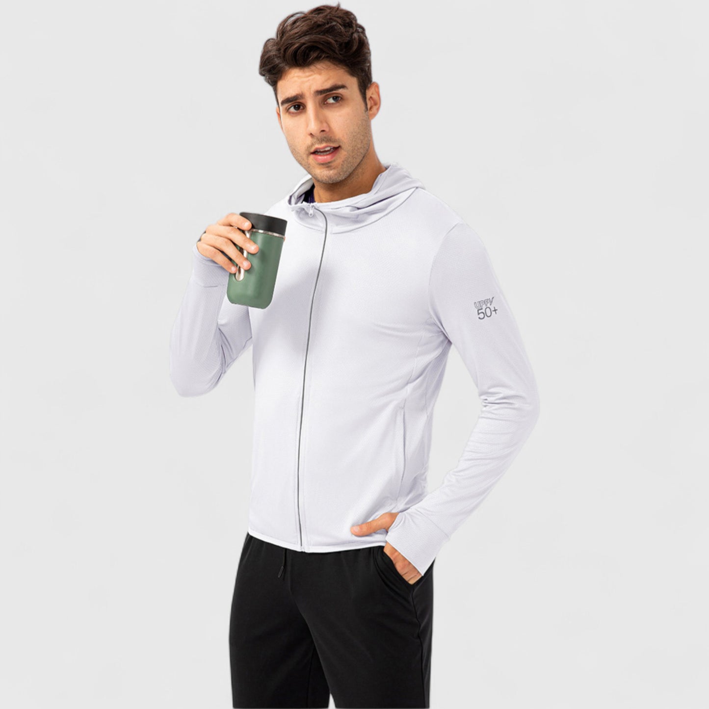 Anna-Kaci Active Men's Lightweight Zip-Up Hooded Jacket with Thumbholes and UPF 50+ Protection