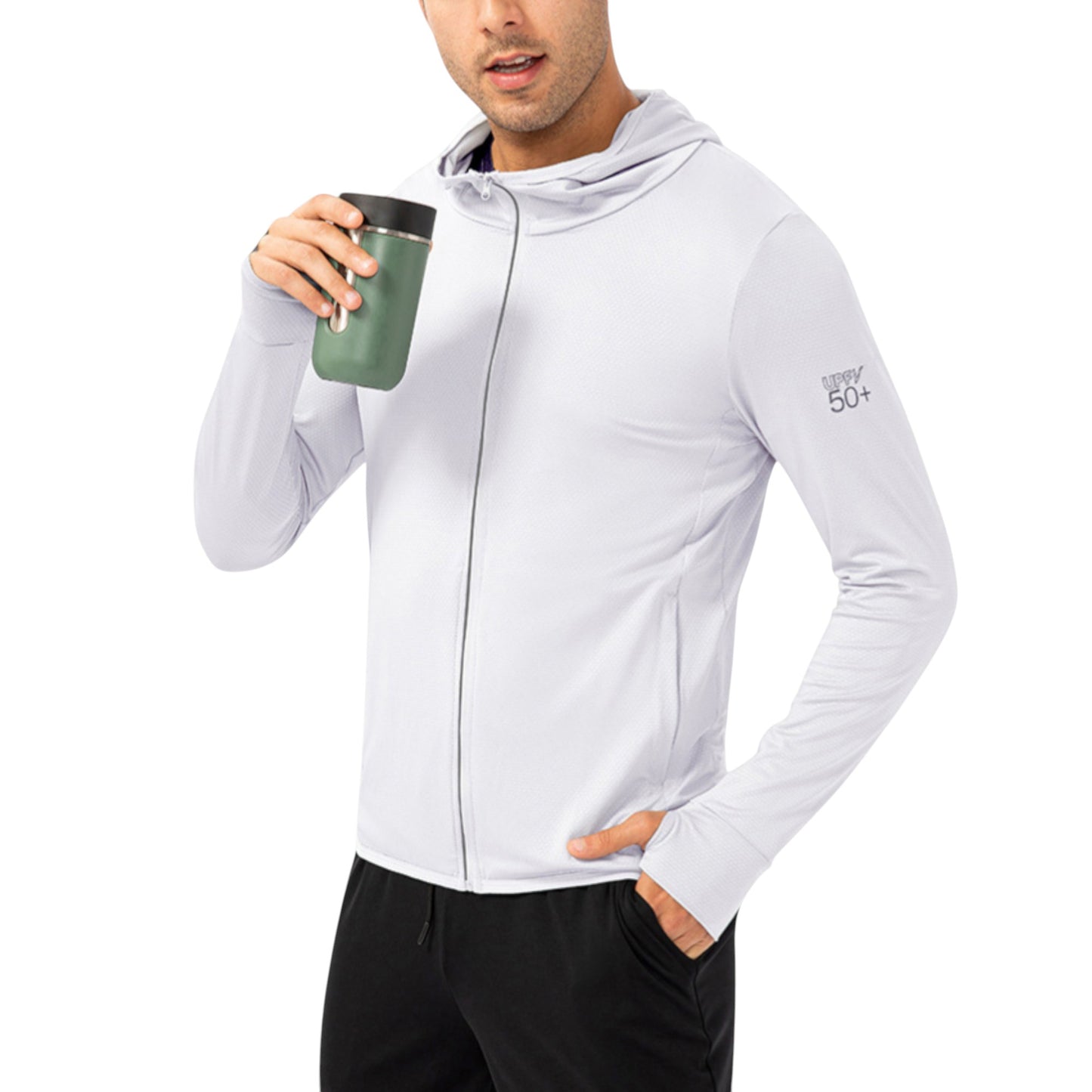 Anna-Kaci Active Men's Lightweight Zip-Up Hooded Jacket with Thumbholes and UPF 50+ Protection