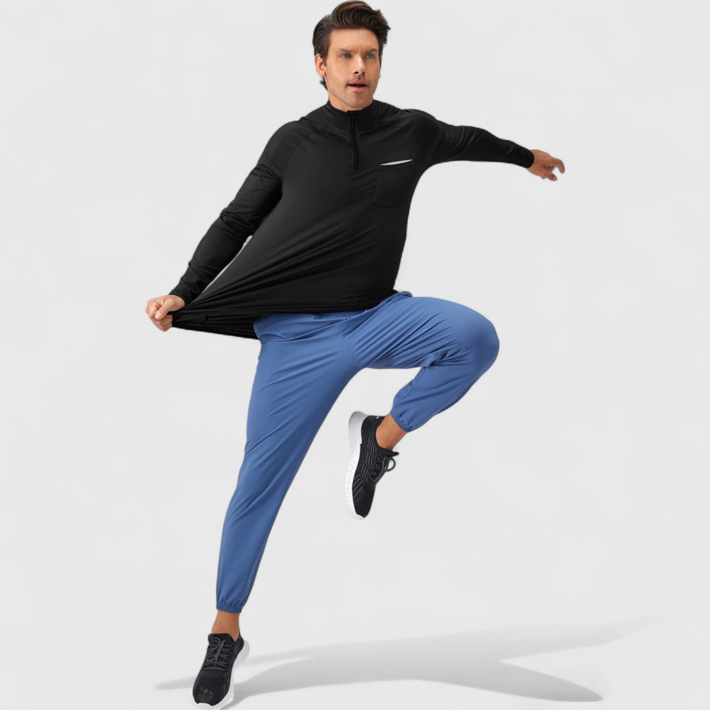 Anna-Kaci Active Men's Long Sleeve Quarter-Zip Pullover with Reflective Chest Detail and Slim Fit Design