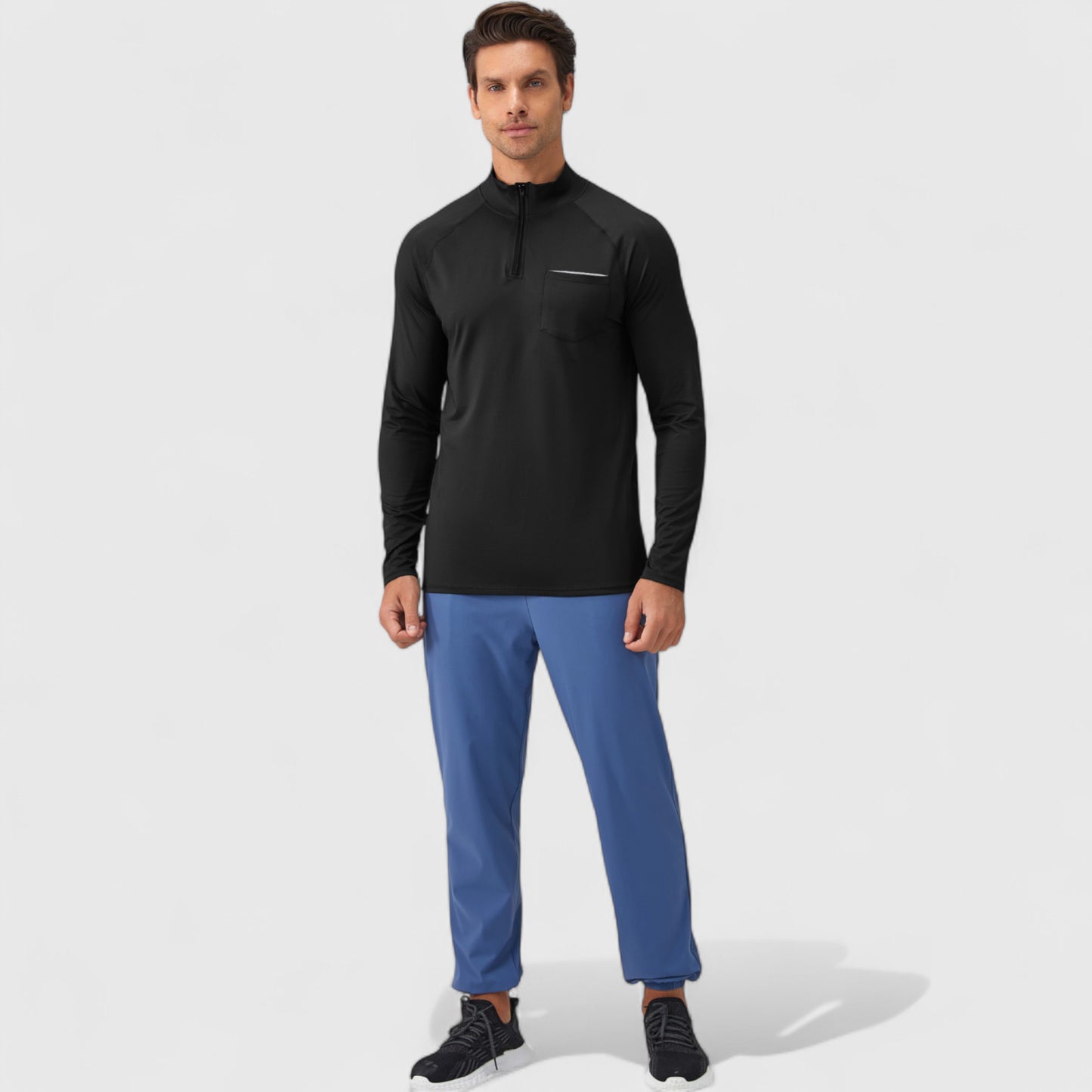 Anna-Kaci Active Men's Long Sleeve Quarter-Zip Pullover with Reflective Chest Detail and Slim Fit Design