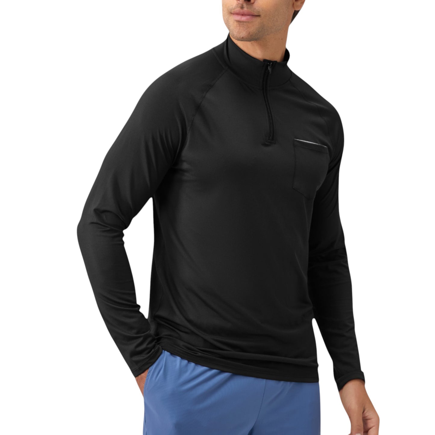 Anna-Kaci Active Men's Long Sleeve Quarter-Zip Pullover with Reflective Chest Detail and Slim Fit Design