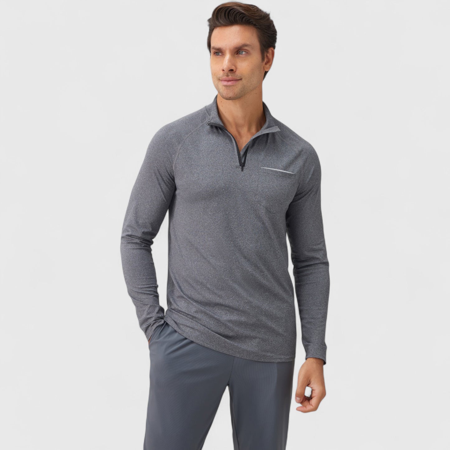 Anna-Kaci Active Men's Long Sleeve Quarter-Zip Pullover with Reflective Chest Detail and Slim Fit Design