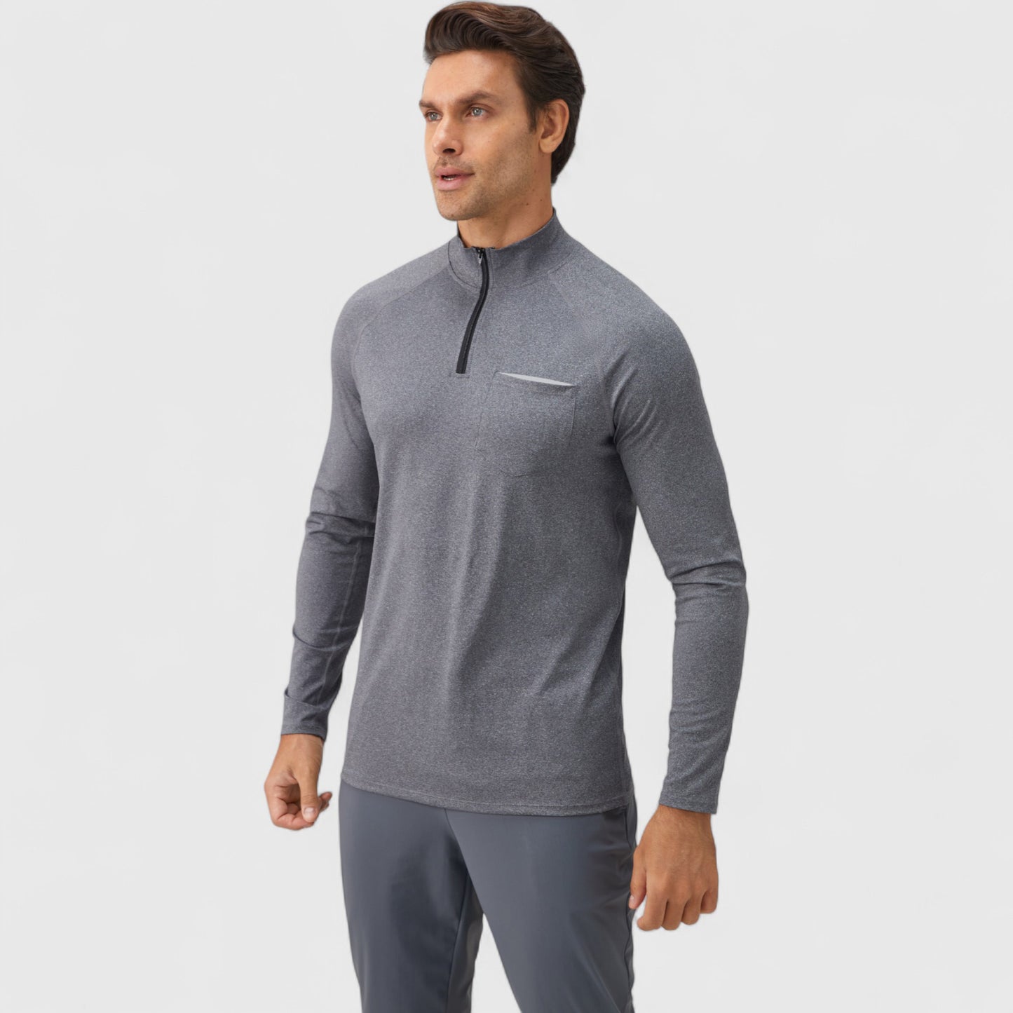 Anna-Kaci Active Men's Long Sleeve Quarter-Zip Pullover with Reflective Chest Detail and Slim Fit Design