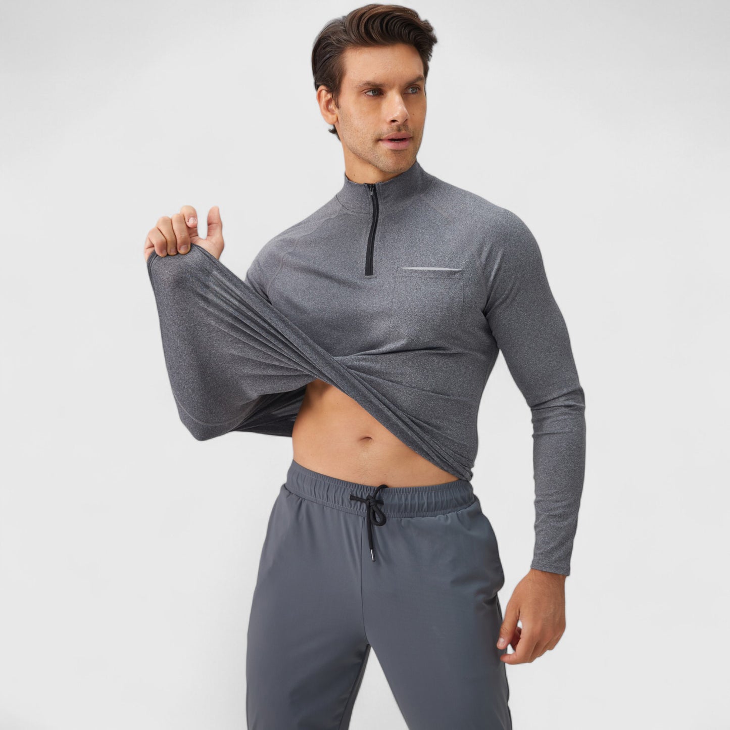 Anna-Kaci Active Men's Long Sleeve Quarter-Zip Pullover with Reflective Chest Detail and Slim Fit Design