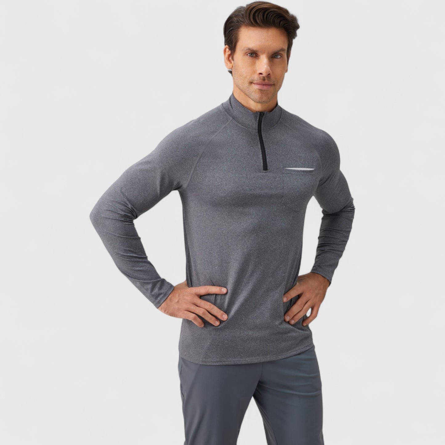Anna-Kaci Active Men's Long Sleeve Quarter-Zip Pullover with Reflective Chest Detail and Slim Fit Design