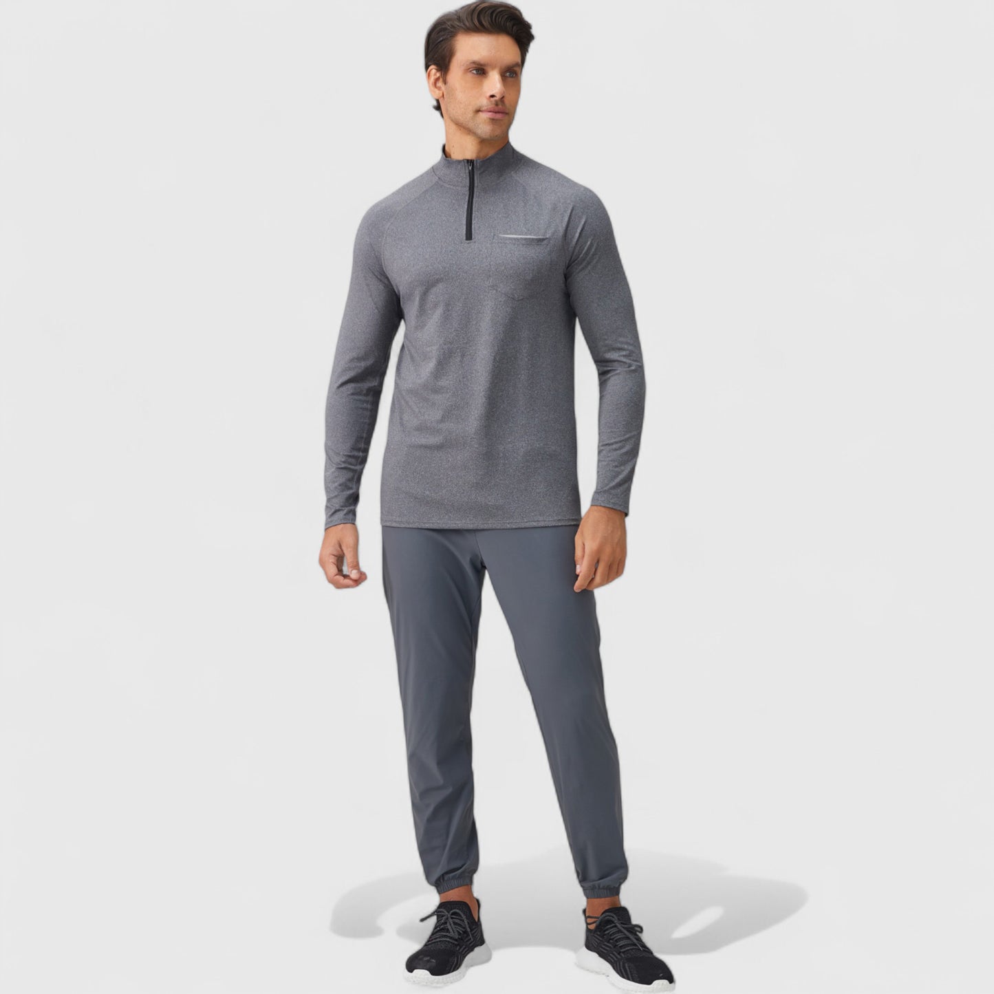 Anna-Kaci Active Men's Long Sleeve Quarter-Zip Pullover with Reflective Chest Detail and Slim Fit Design