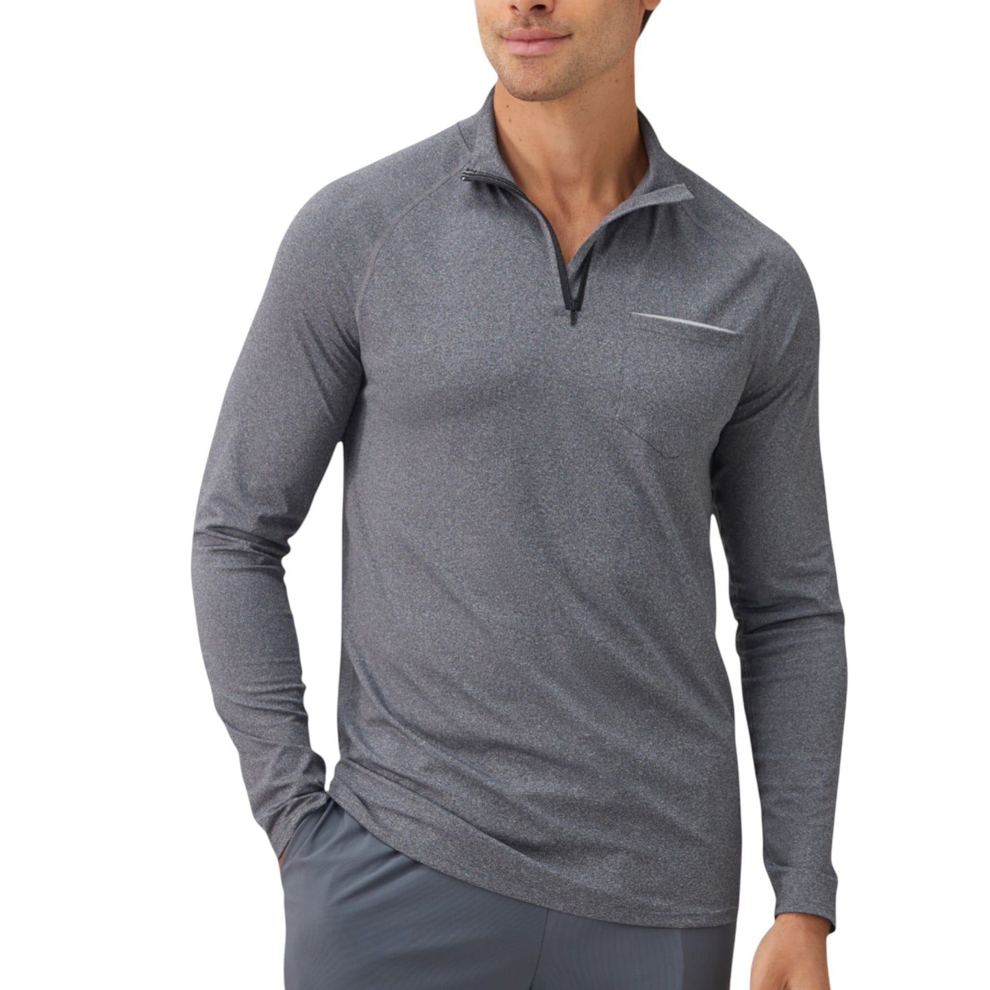 Anna-Kaci Active Men's Long Sleeve Quarter-Zip Pullover with Reflective Chest Detail and Slim Fit Design