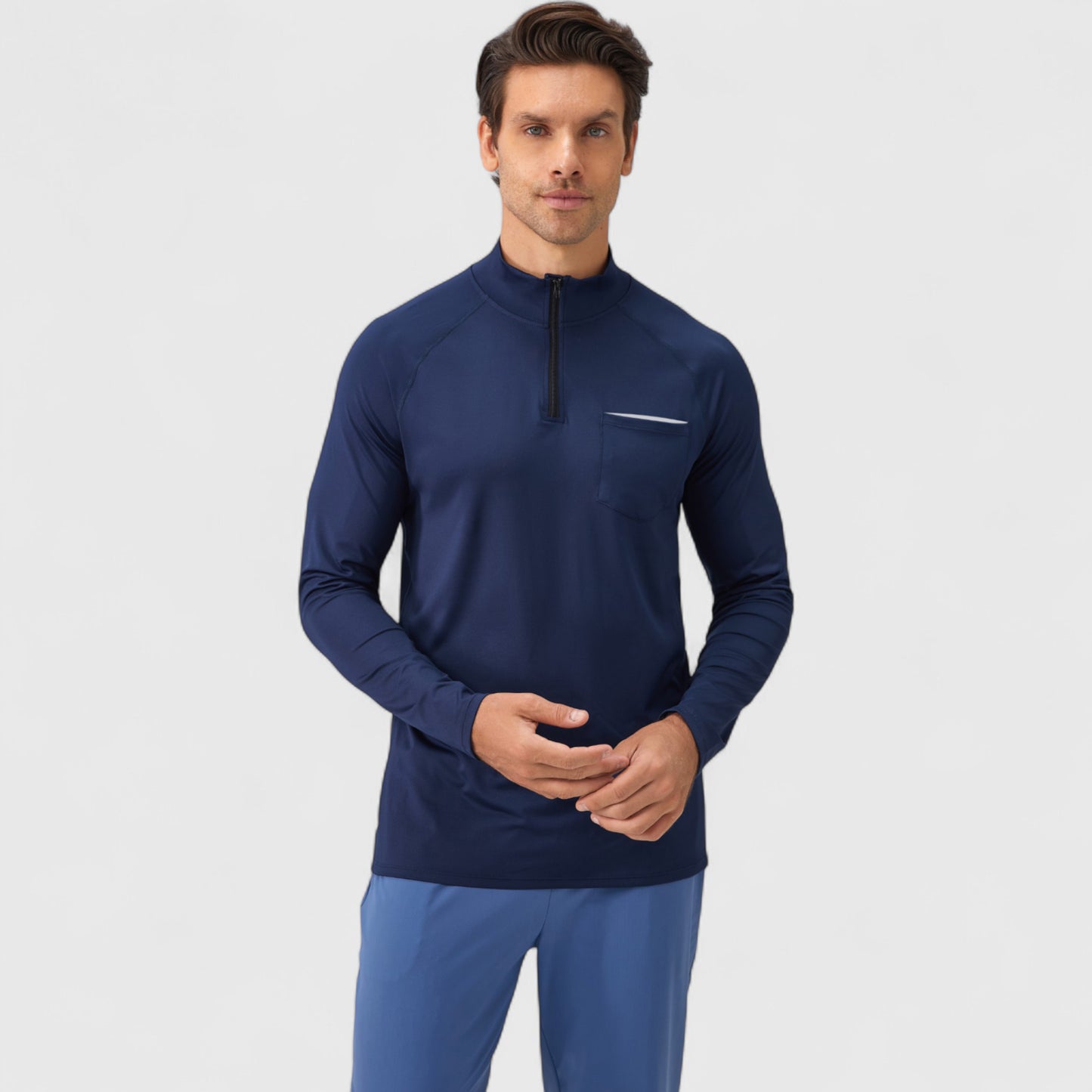 Anna-Kaci Active Men's Long Sleeve Quarter-Zip Pullover with Reflective Chest Detail and Slim Fit Design