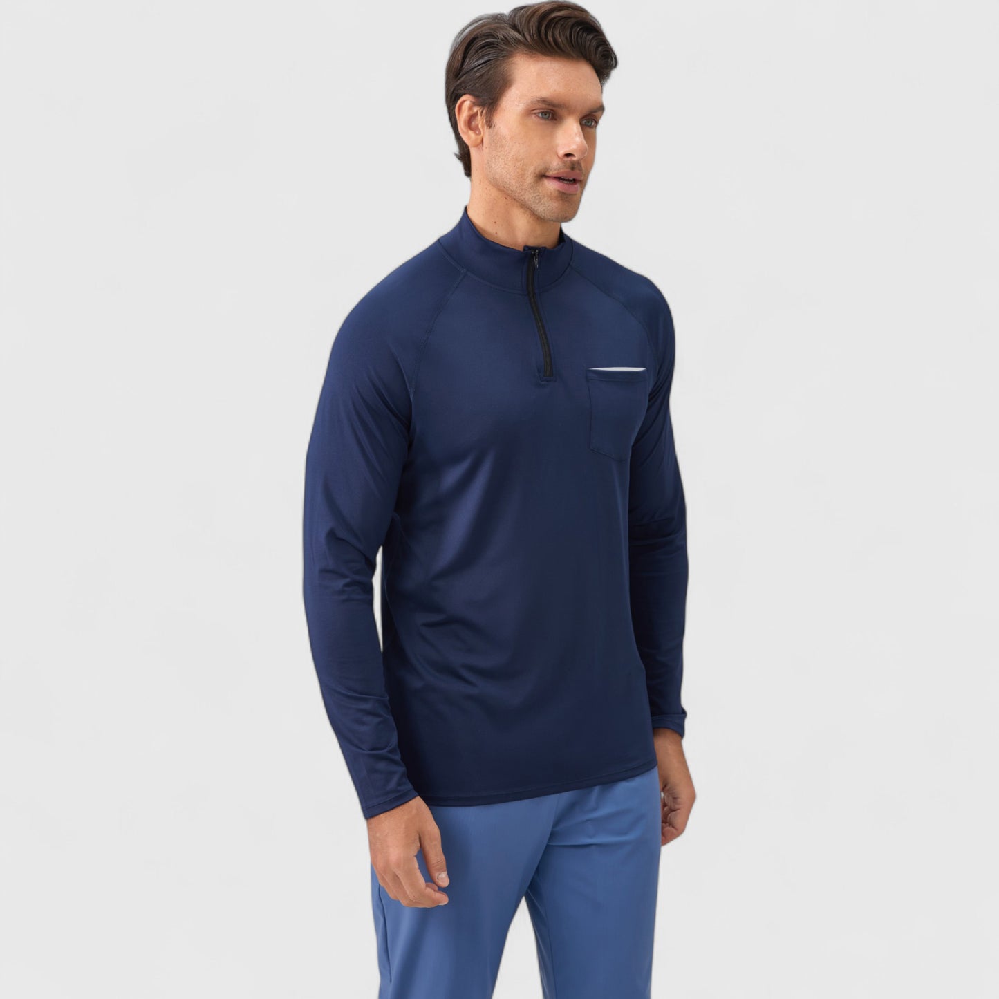 Anna-Kaci Active Men's Long Sleeve Quarter-Zip Pullover with Reflective Chest Detail and Slim Fit Design