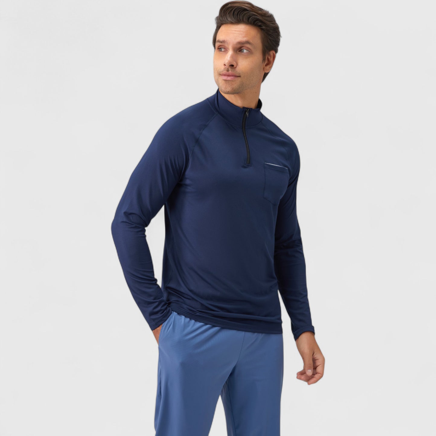 Anna-Kaci Active Men's Long Sleeve Quarter-Zip Pullover with Reflective Chest Detail and Slim Fit Design
