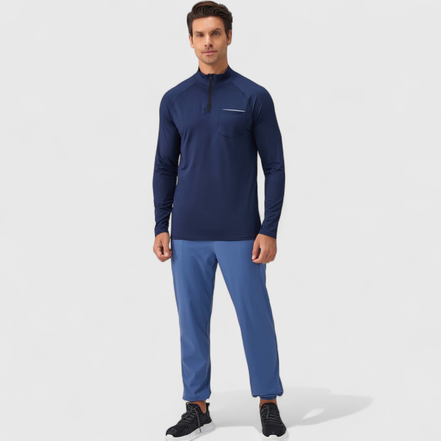 Anna-Kaci Active Men's Long Sleeve Quarter-Zip Pullover with Reflective Chest Detail and Slim Fit Design