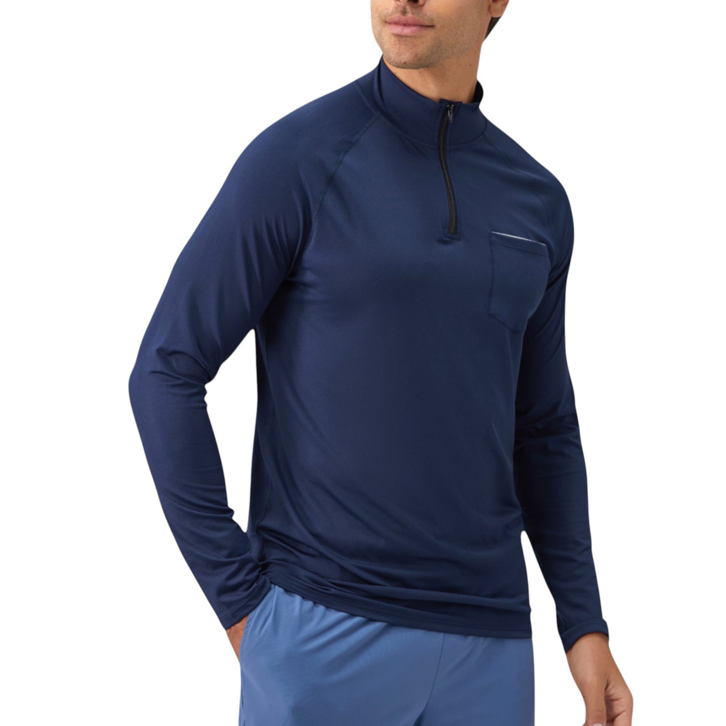 Anna-Kaci Active Men's Long Sleeve Quarter-Zip Pullover with Reflective Chest Detail and Slim Fit Design
