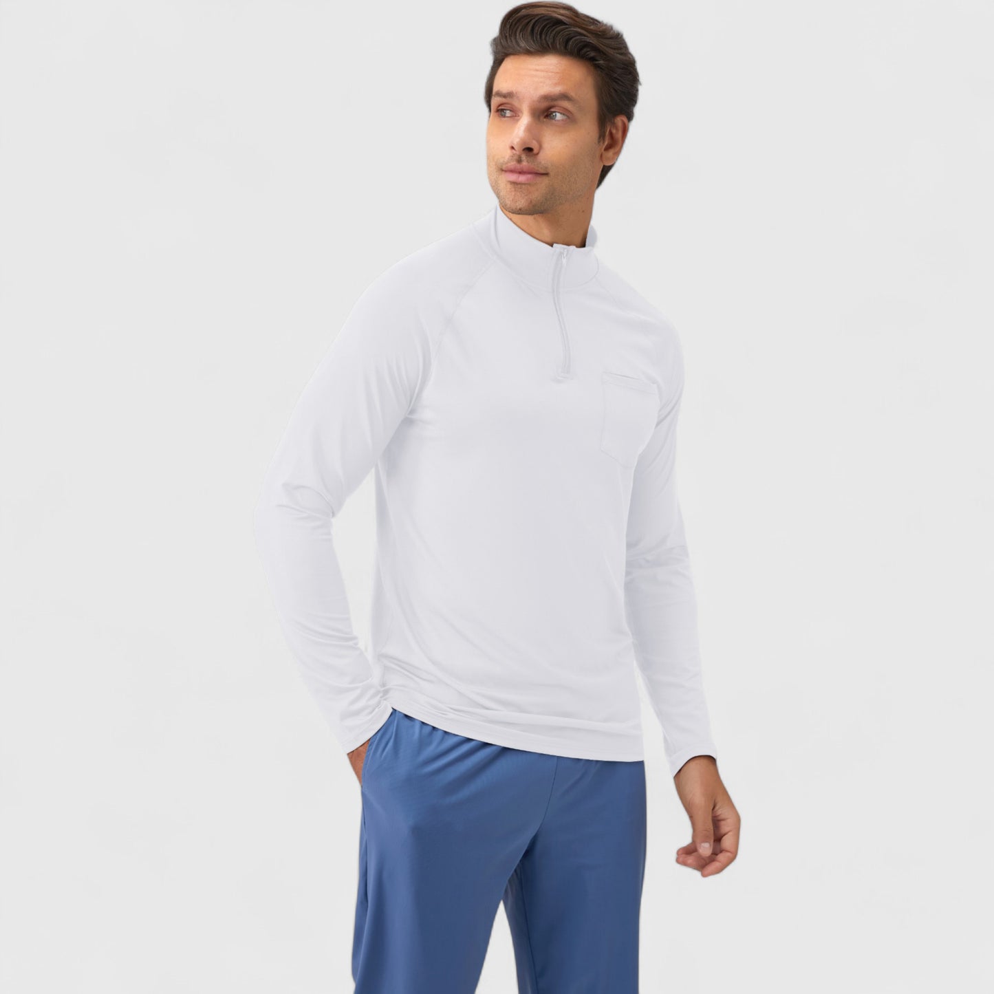 Anna-Kaci Active Men's Long Sleeve Quarter-Zip Pullover with Reflective Chest Detail and Slim Fit Design