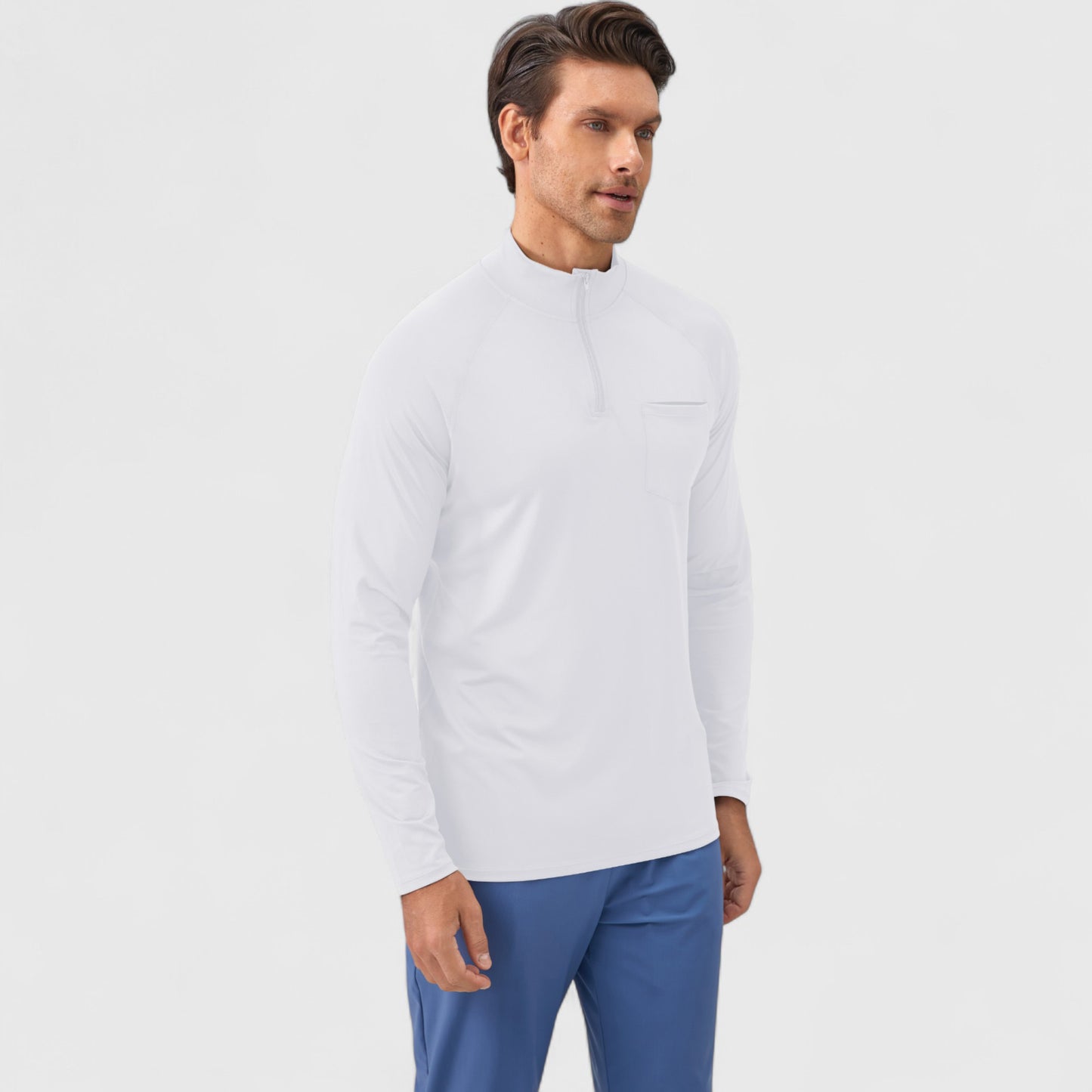 Anna-Kaci Active Men's Long Sleeve Quarter-Zip Pullover with Reflective Chest Detail and Slim Fit Design