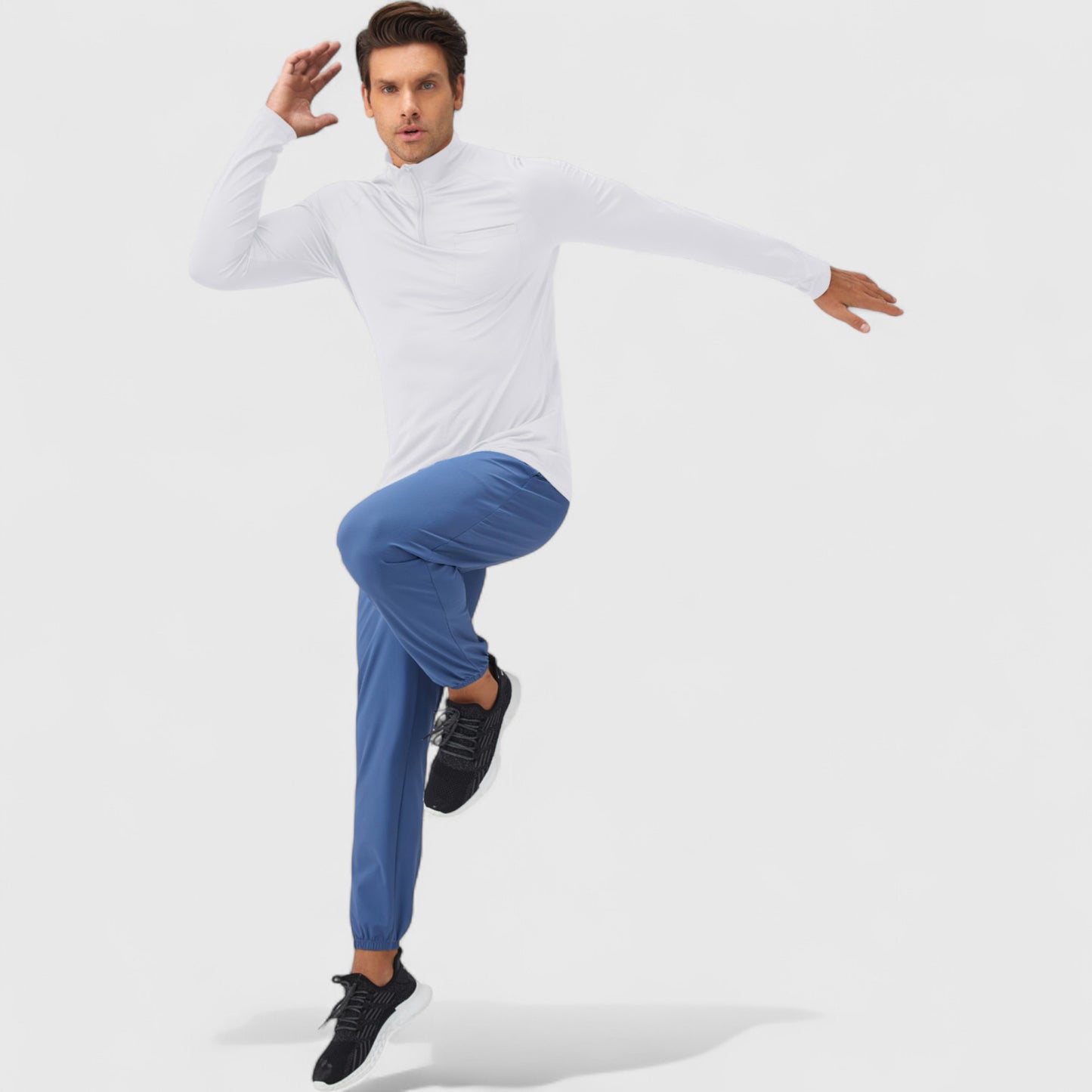Anna-Kaci Active Men's Long Sleeve Quarter-Zip Pullover with Reflective Chest Detail and Slim Fit Design
