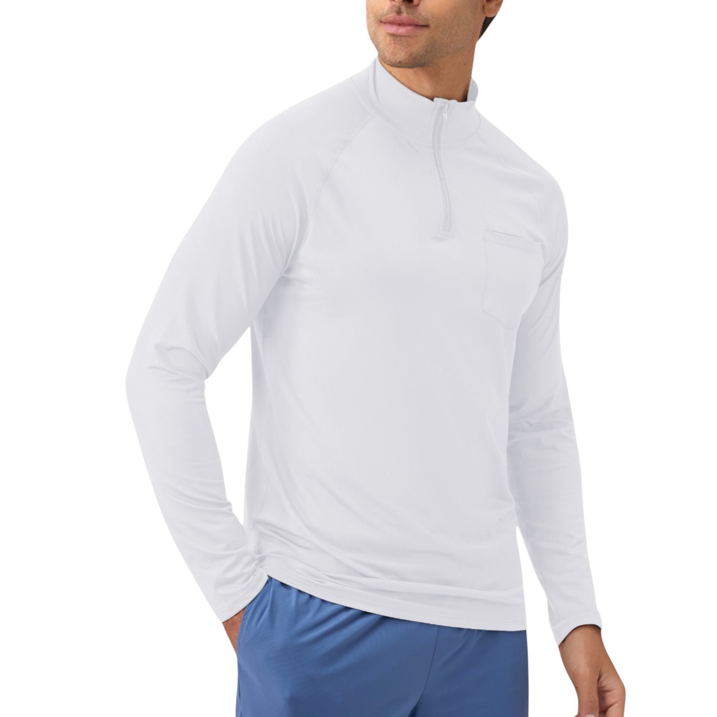Anna-Kaci Active Men's Long Sleeve Quarter-Zip Pullover with Reflective Chest Detail and Slim Fit Design