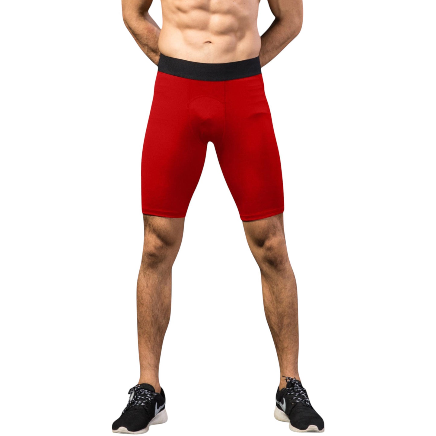 Anna-Kaci Active Men's Padded Compression Cycling Shorts with Wide Waistband and Mid-Thigh Length