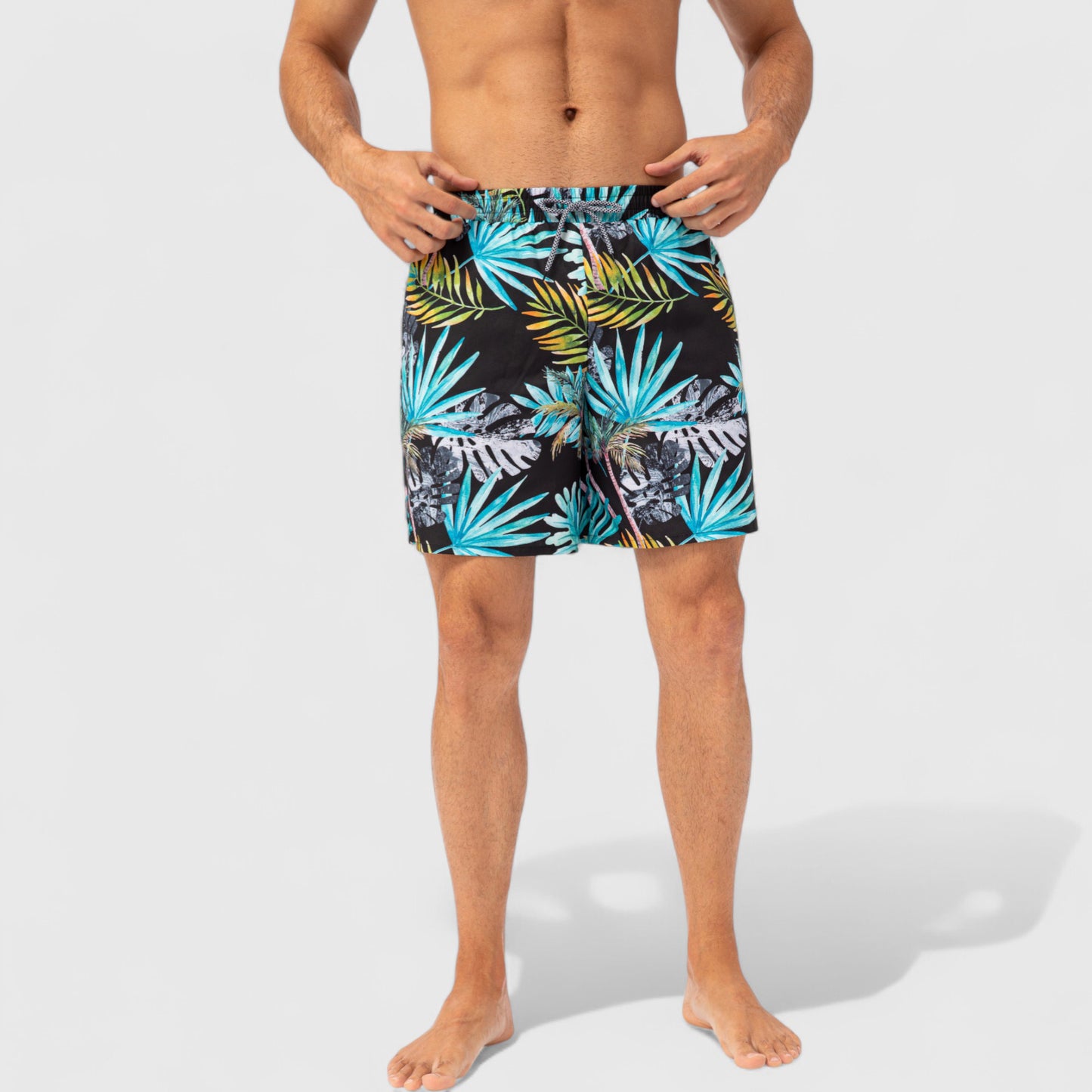 Anna-Kaci Active Men's Tropical Print Swim Trunks with Elastic Waistband and Side Pockets