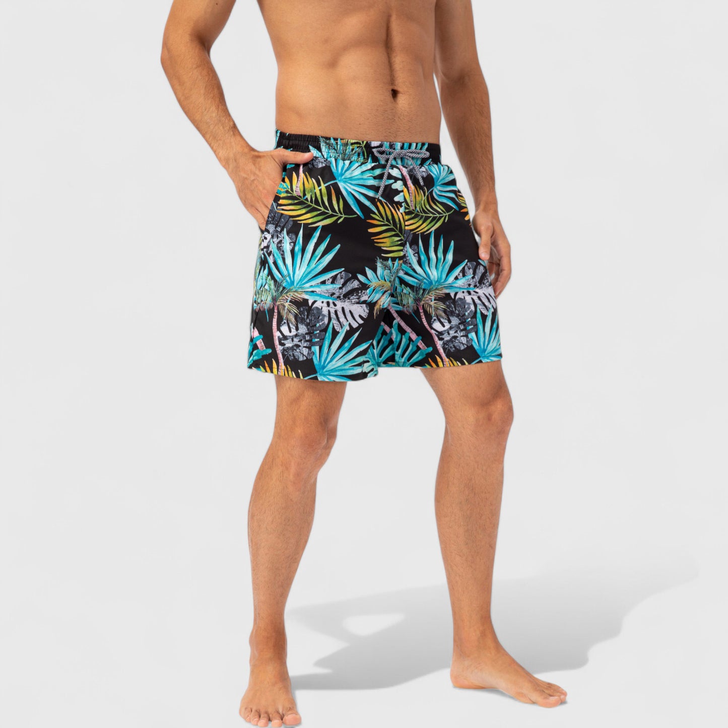 Anna-Kaci Active Men's Tropical Print Swim Trunks with Elastic Waistband and Side Pockets
