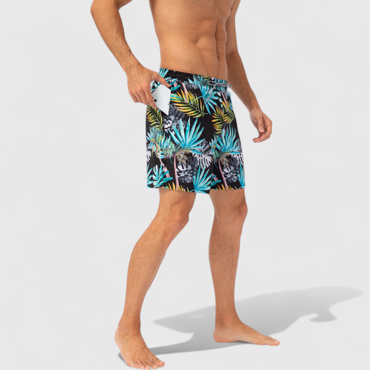 Anna-Kaci Active Men's Tropical Print Swim Trunks with Elastic Waistband and Side Pockets