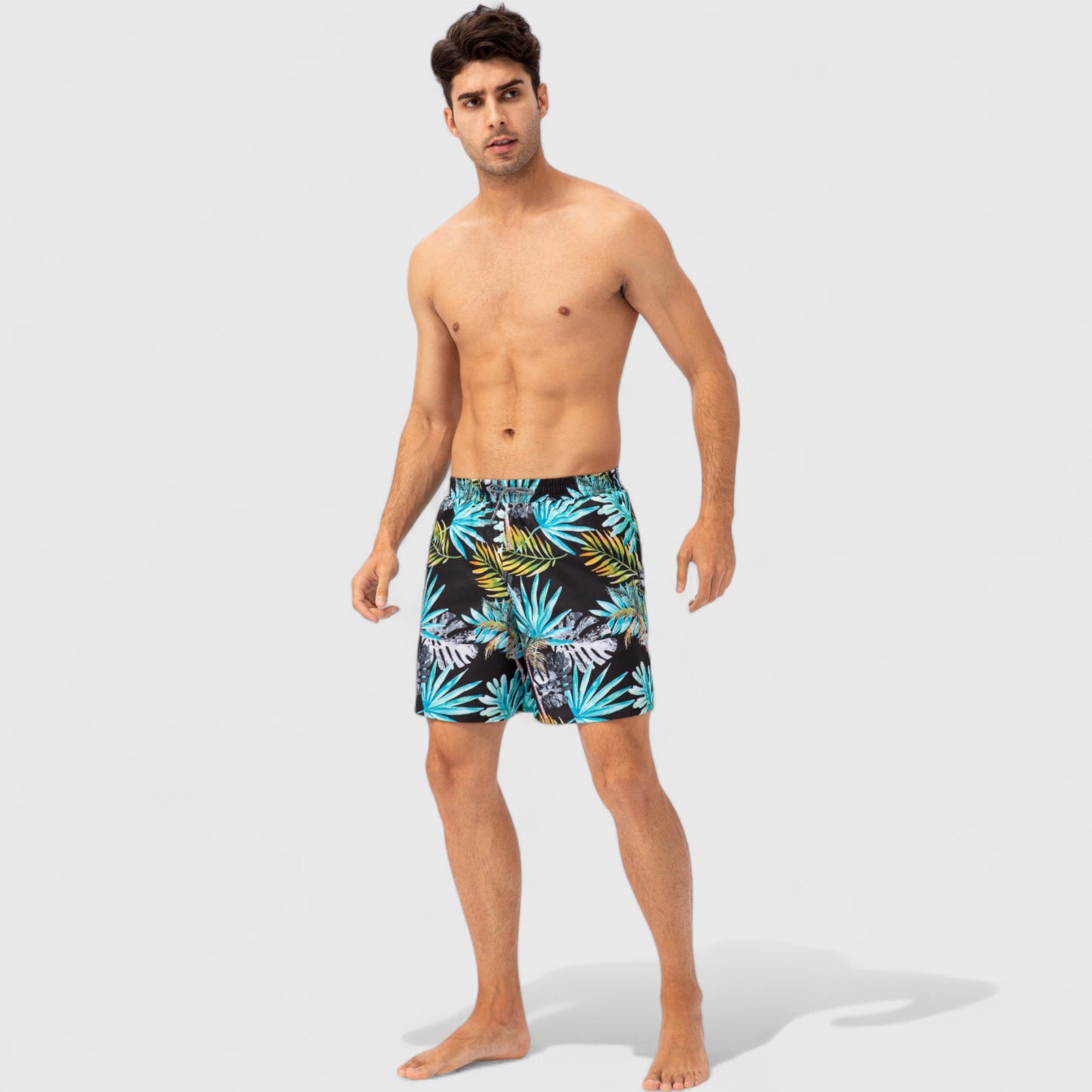 Anna-Kaci Active Men's Tropical Print Swim Trunks with Elastic Waistband and Side Pockets