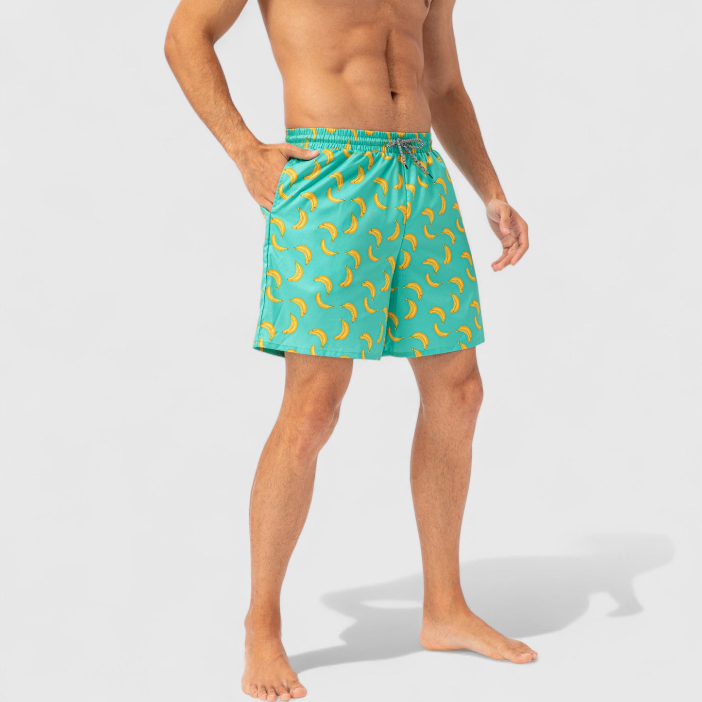 Anna-Kaci Active Men's Tropical Print Swim Trunks with Elastic Waistband and Side Pockets