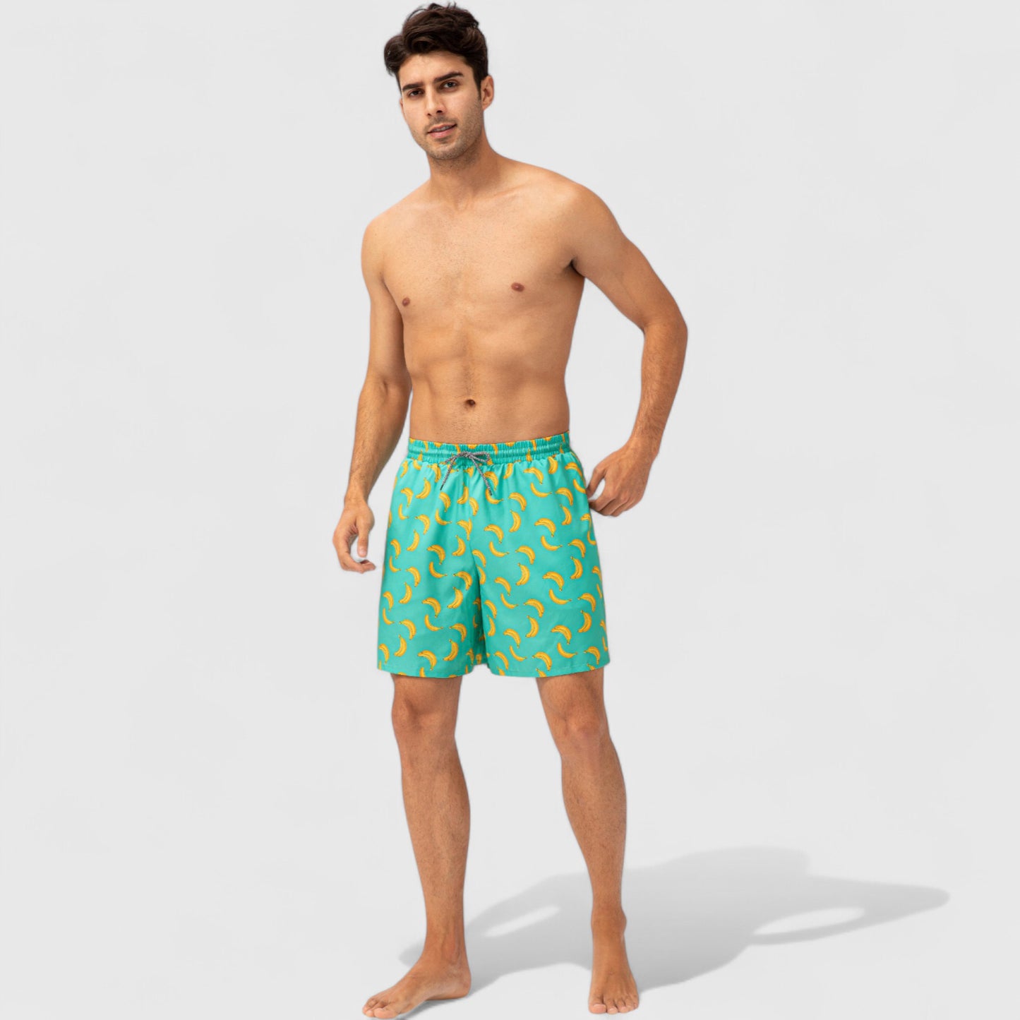 Anna-Kaci Active Men's Tropical Print Swim Trunks with Elastic Waistband and Side Pockets