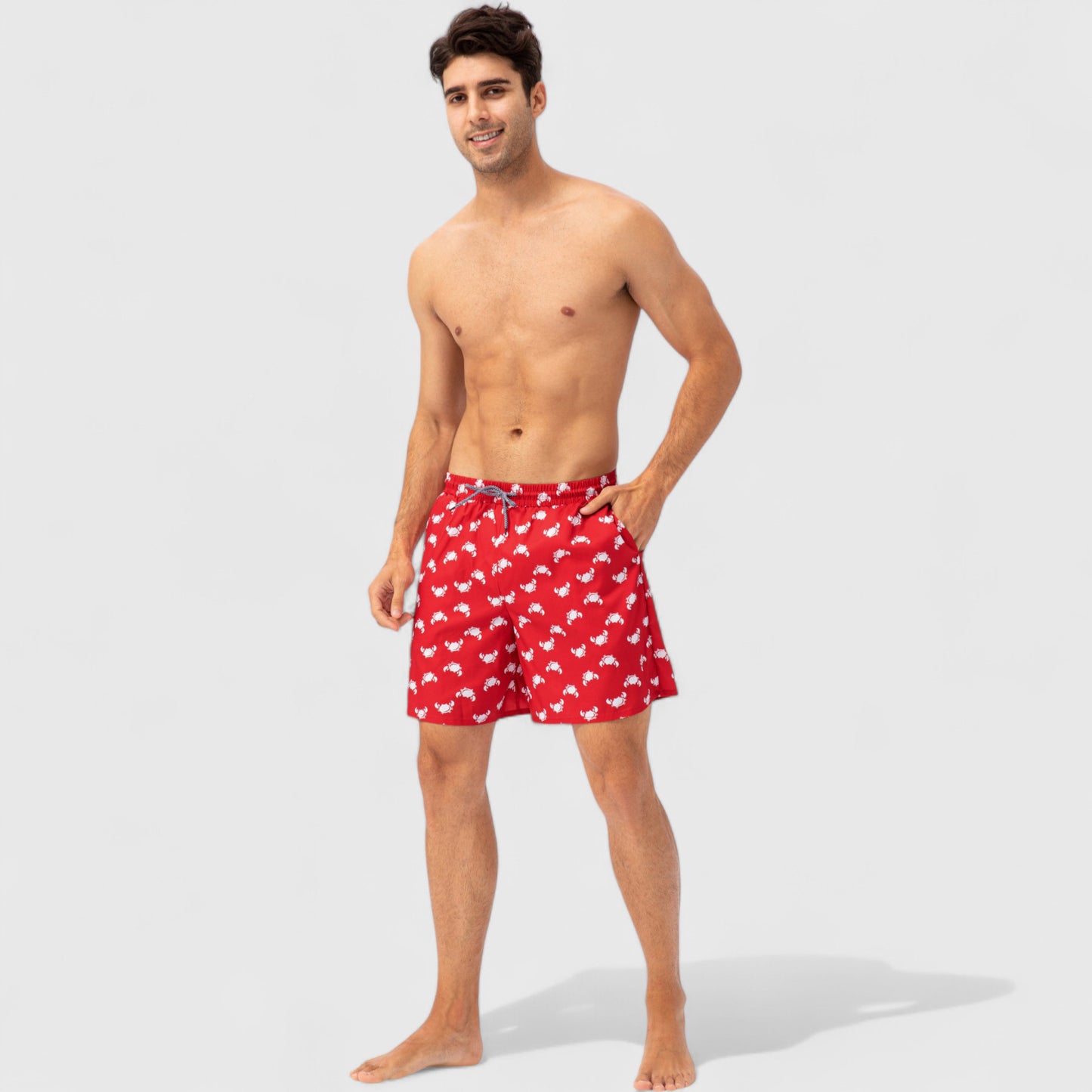 Anna-Kaci Active Men's Tropical Print Swim Trunks with Elastic Waistband and Side Pockets