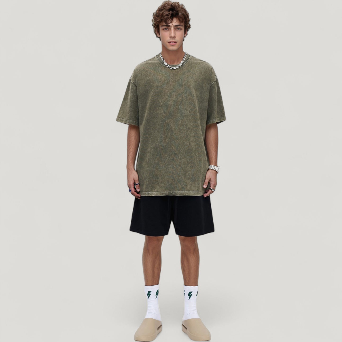 Anna-Kaci Active Men's Oversized Short Sleeve Crew Neck T-Shirt with Washed Effect