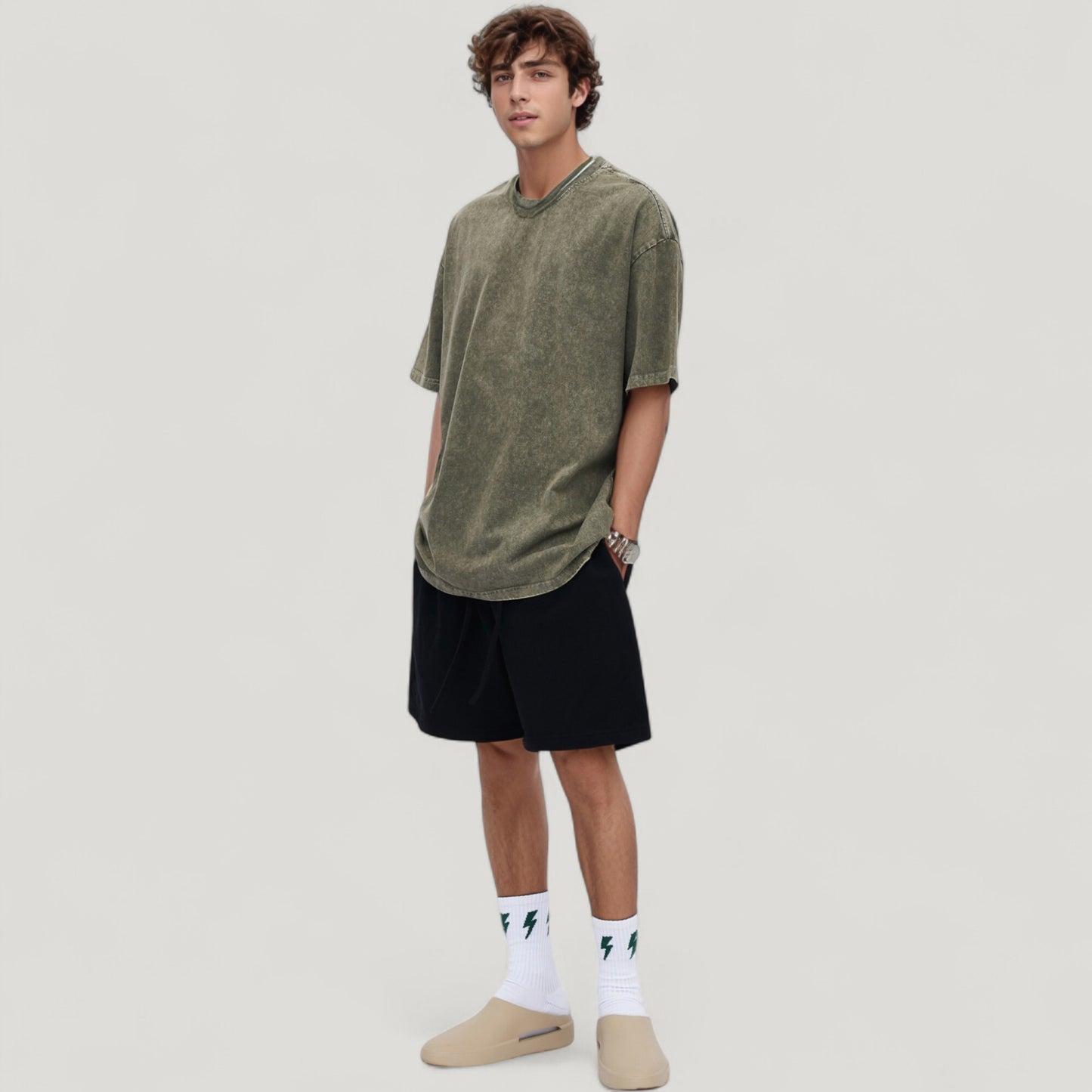 Anna-Kaci Active Men's Oversized Short Sleeve Crew Neck T-Shirt with Washed Effect