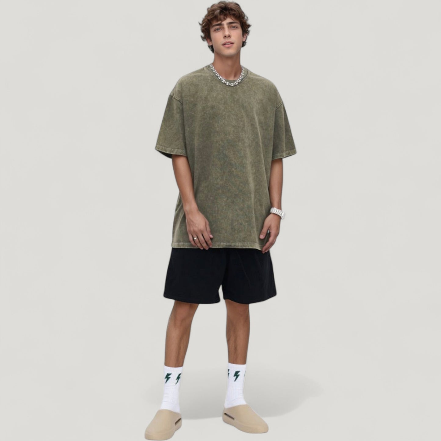 Anna-Kaci Active Men's Oversized Short Sleeve Crew Neck T-Shirt with Washed Effect