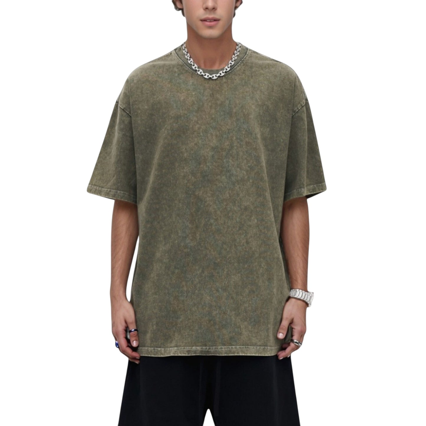 Anna-Kaci Active Men's Oversized Short Sleeve Crew Neck T-Shirt with Washed Effect