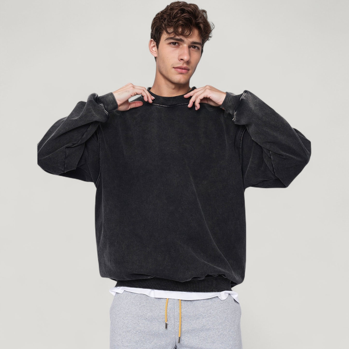 Anna-Kaci Active Men's Oversized Crew Neck Long Sleeve Sweatshirt with Relaxed Fit and Minimalist Style