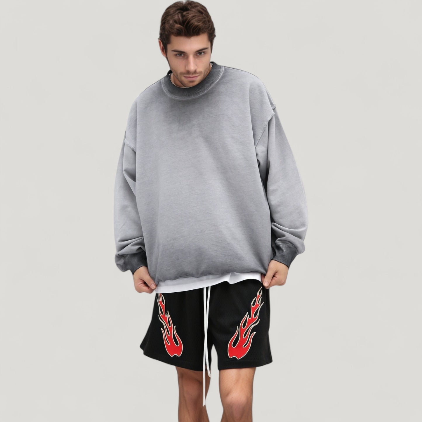 Anna-Kaci Active Men's Oversized Crew Neck Long Sleeve Sweatshirt with Dropped Shoulders and Relaxed Fit