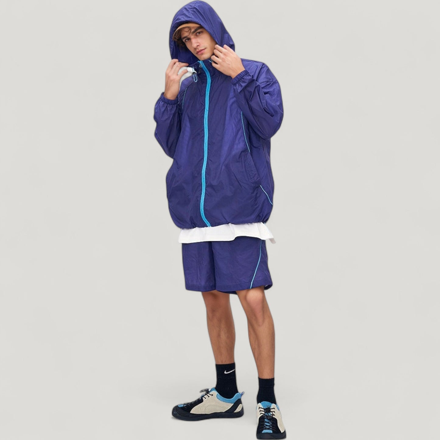 Anna-Kaci Active Men's Lightweight Full Zip Hooded Sun Protection Jacket with Contrast Trim and Relaxed Fit