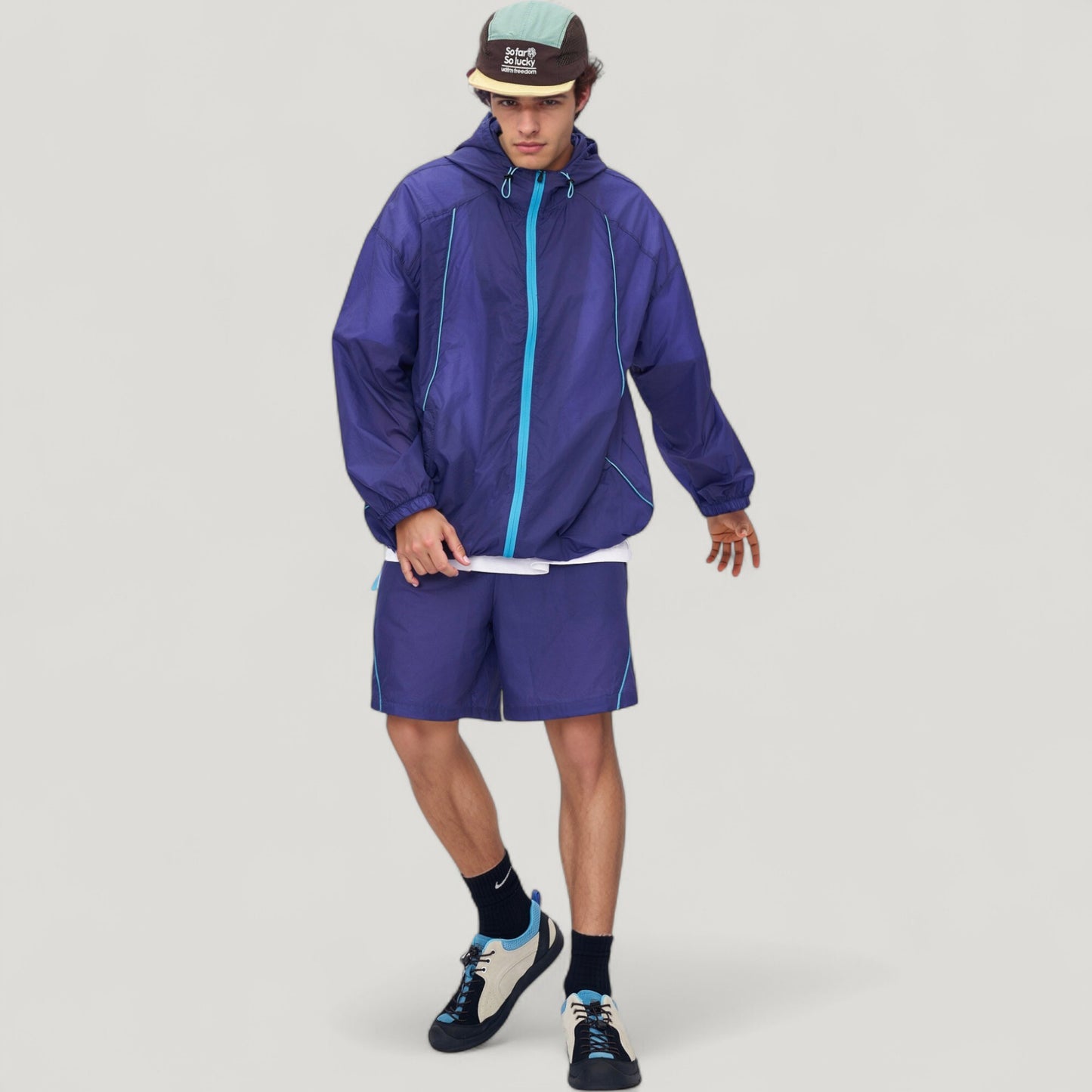 Anna-Kaci Active Men's Lightweight Full Zip Hooded Sun Protection Jacket with Contrast Trim and Relaxed Fit