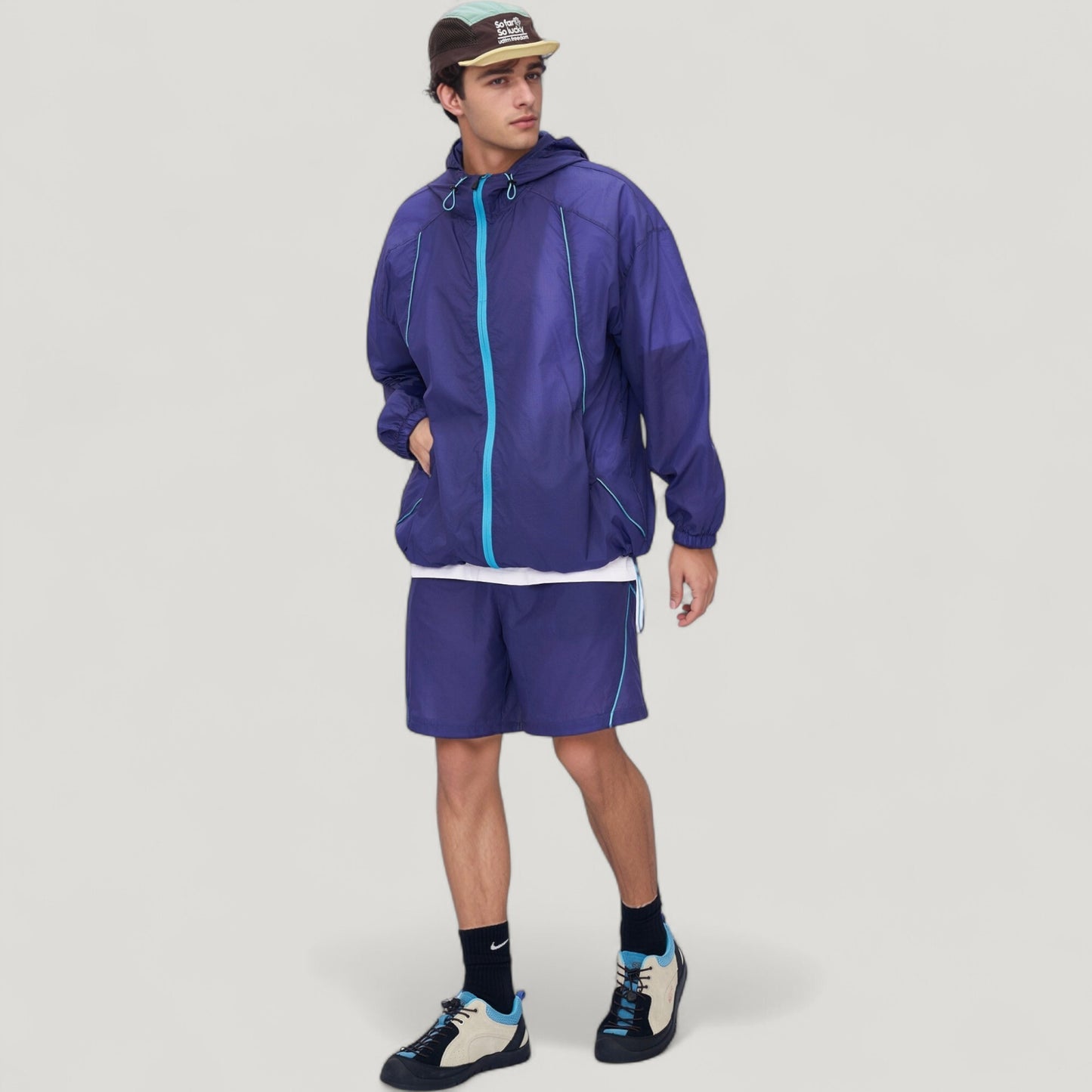Anna-Kaci Active Men's Lightweight Full Zip Hooded Sun Protection Jacket with Contrast Trim and Relaxed Fit