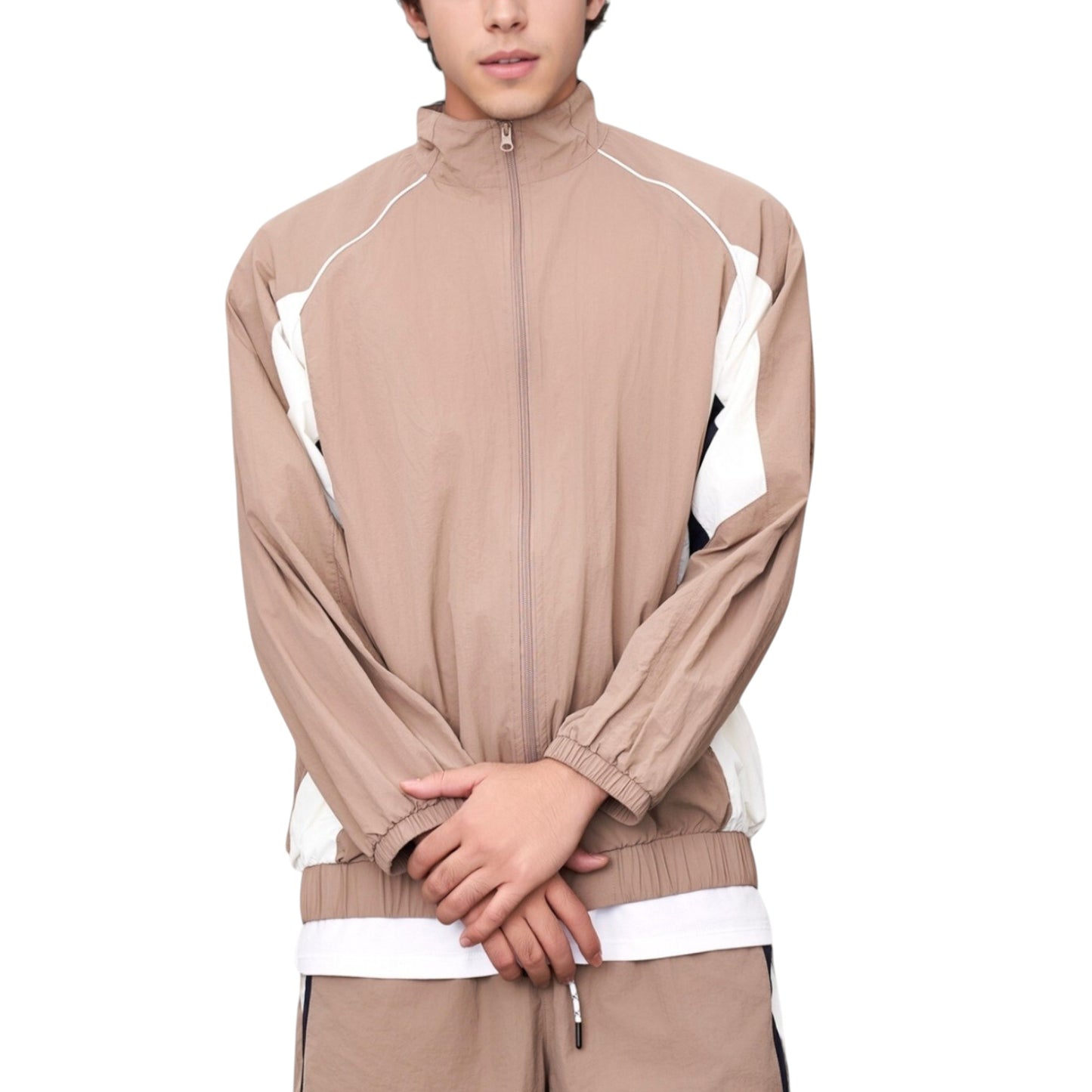 Anna-Kaci Active Men's Full Zip Colorblock Track Jacket with Elastic Hem and Stand Collar