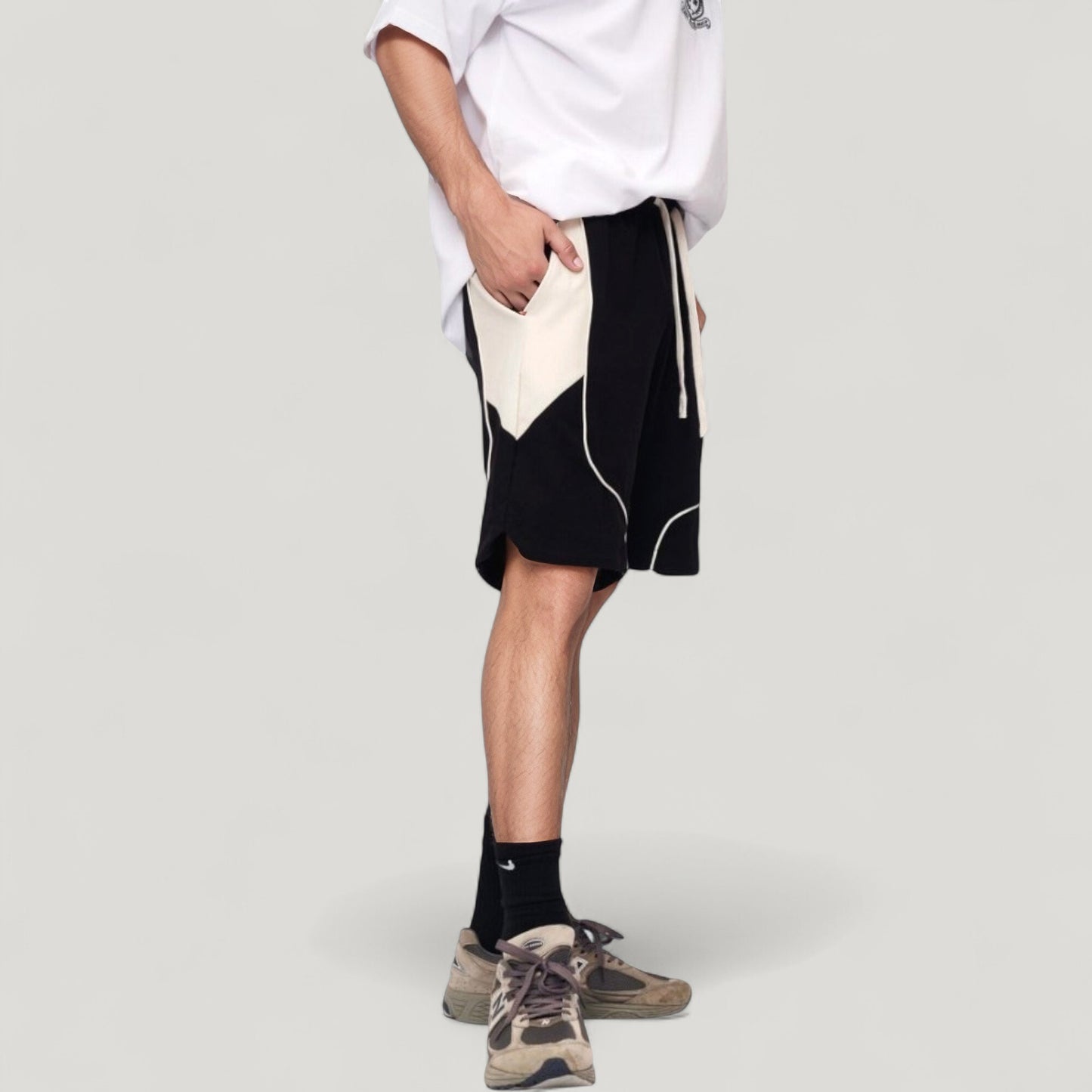 Anna-Kaci Active Men's Colorblock Drawstring Waist Relaxed Fit Casual Shorts with Side Pockets