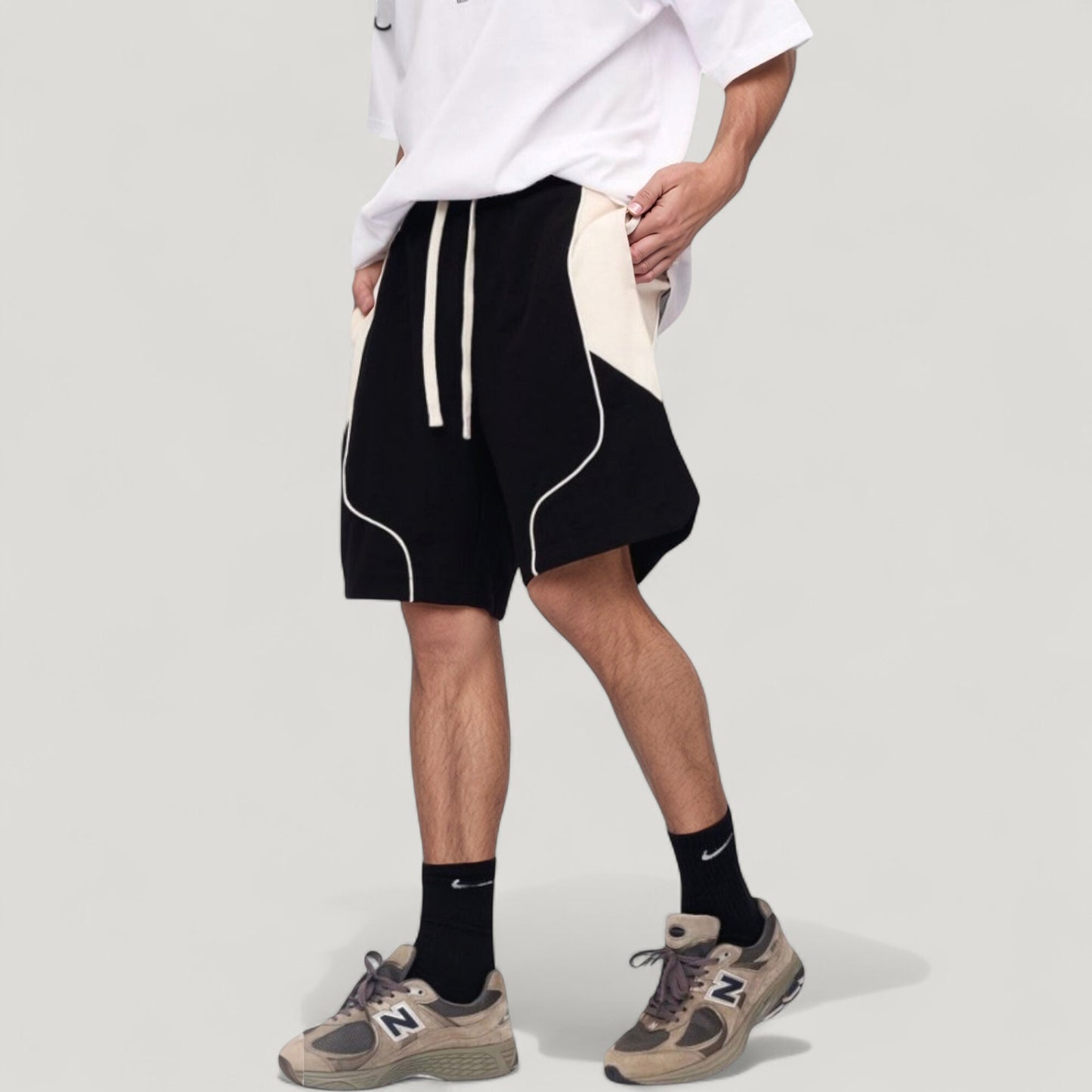 Anna-Kaci Active Men's Colorblock Drawstring Waist Relaxed Fit Casual Shorts with Side Pockets