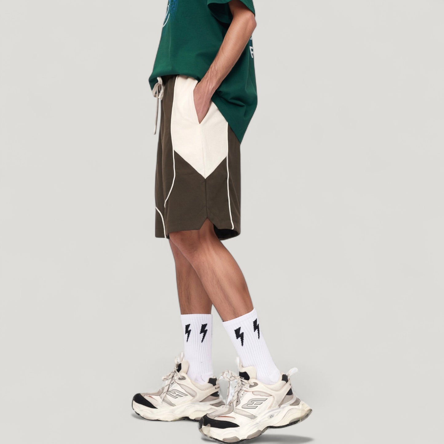 Anna-Kaci Active Men's Colorblock Drawstring Waist Relaxed Fit Casual Shorts with Side Pockets