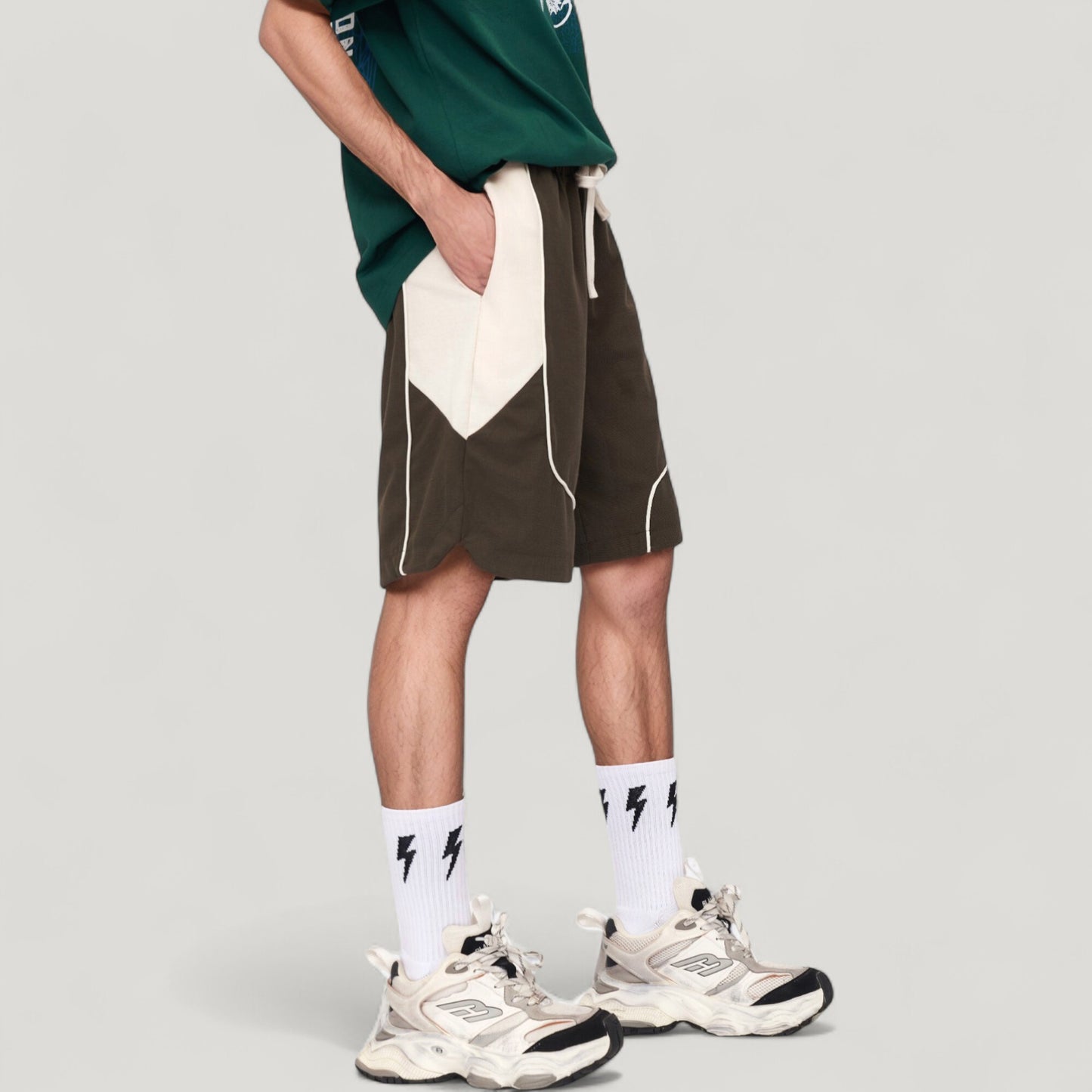 Anna-Kaci Active Men's Colorblock Drawstring Waist Relaxed Fit Casual Shorts with Side Pockets