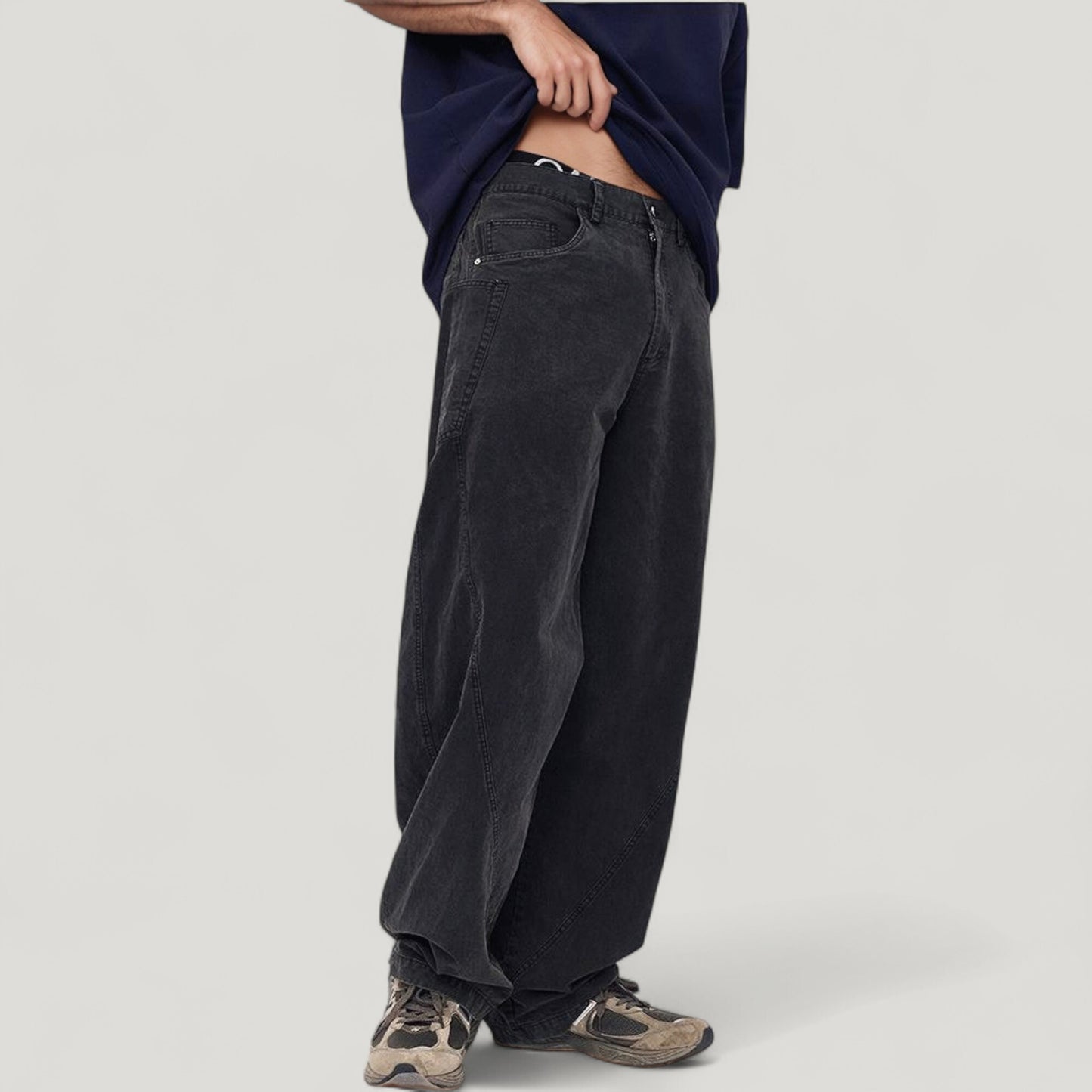 Anna-Kaci Active Men's Wide Leg Relaxed Fit Pants with Classic Five-Pocket Design