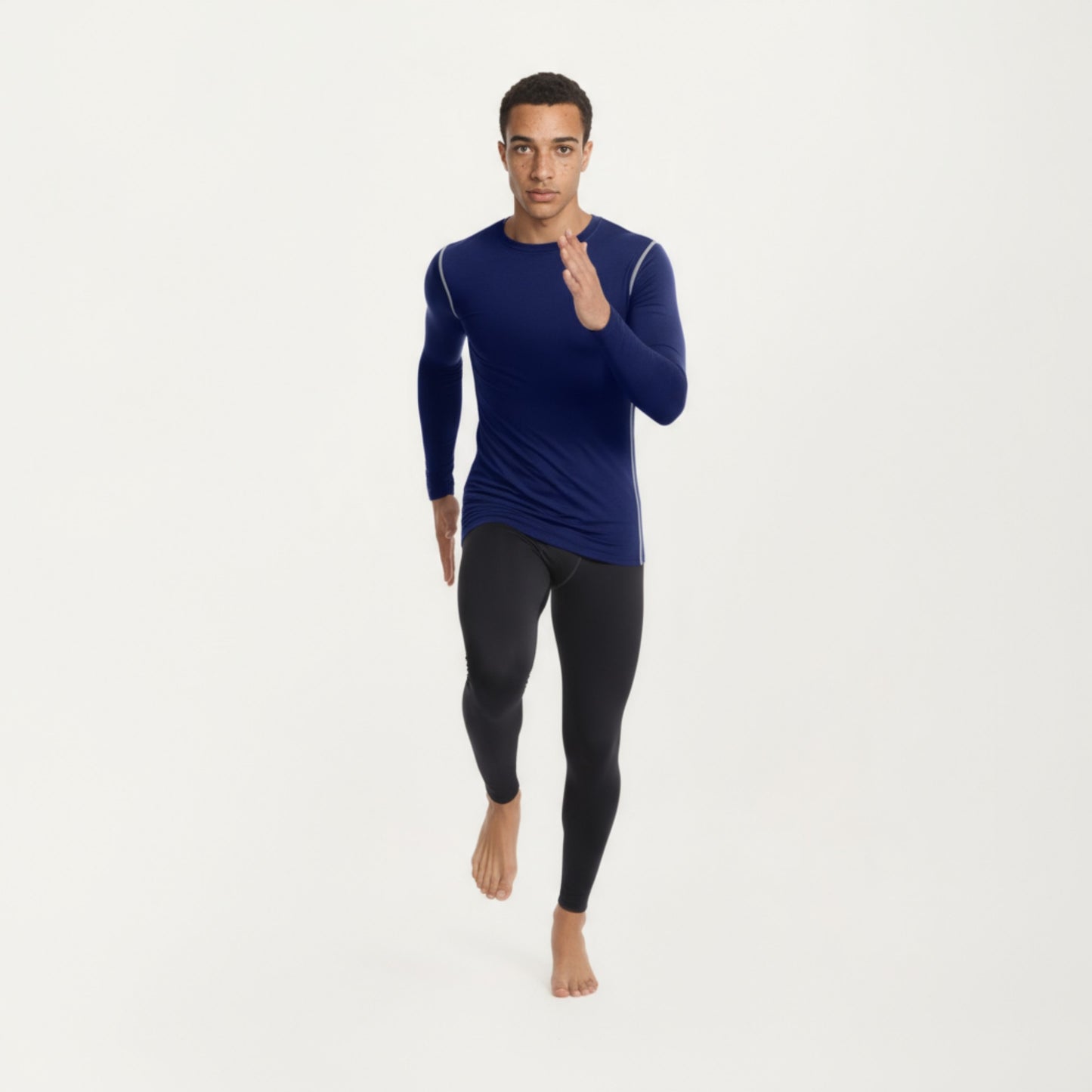 Anna-Kaci Men's Long Sleeve Crew Neck Compression Athletic Top with Stretch Fabric and Contrast Stitching