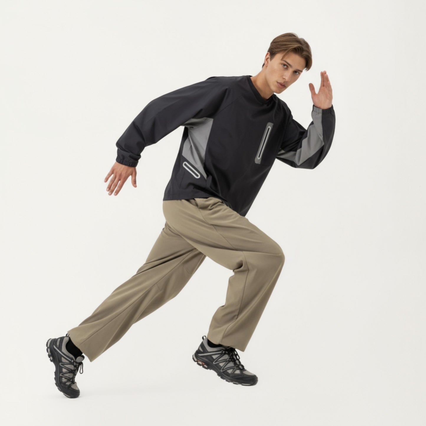 Anna-Kaci Men's Long Sleeve Pullover Crew Neck Top with Contrast Zipper Chest Pocket and Elastic Cuffs