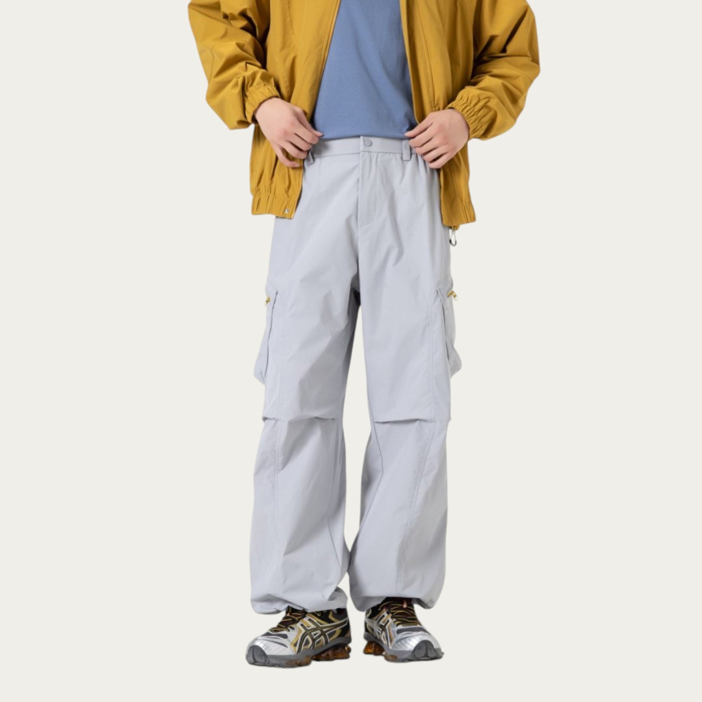 Anna-Kaci Men's Relaxed Fit Cargo Pants with Side Pockets and Adjustable Drawstring Waist
