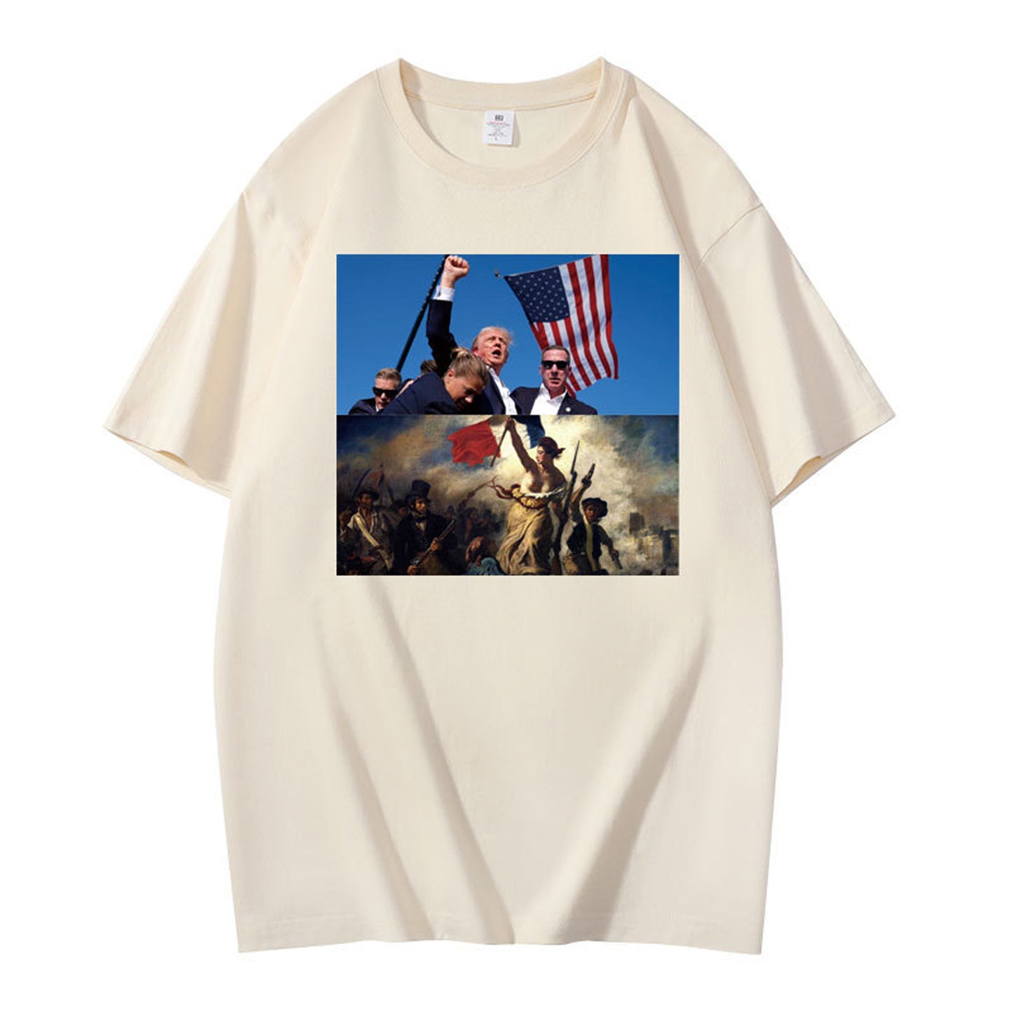 Graphic T-Shirt with Dual Historical and Patriotic Flag Print