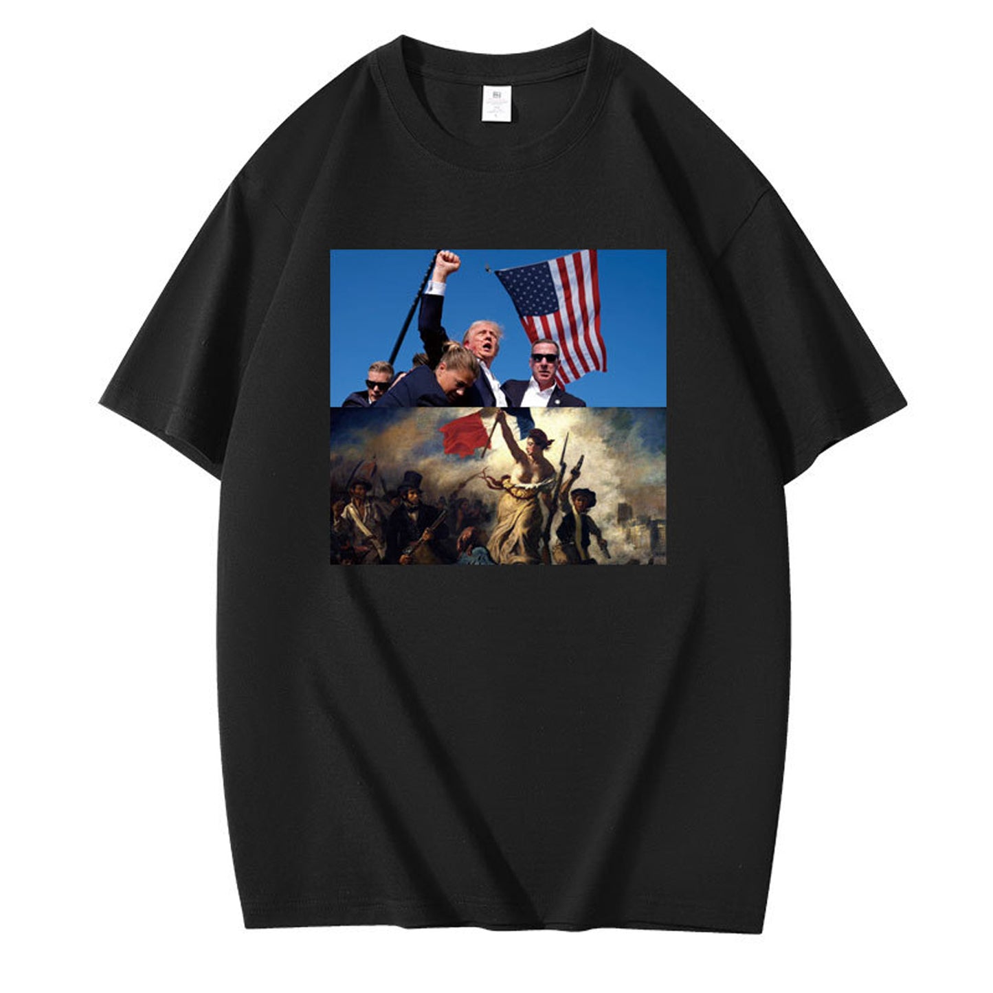 Graphic T-Shirt with Dual Historical and Patriotic Flag Print