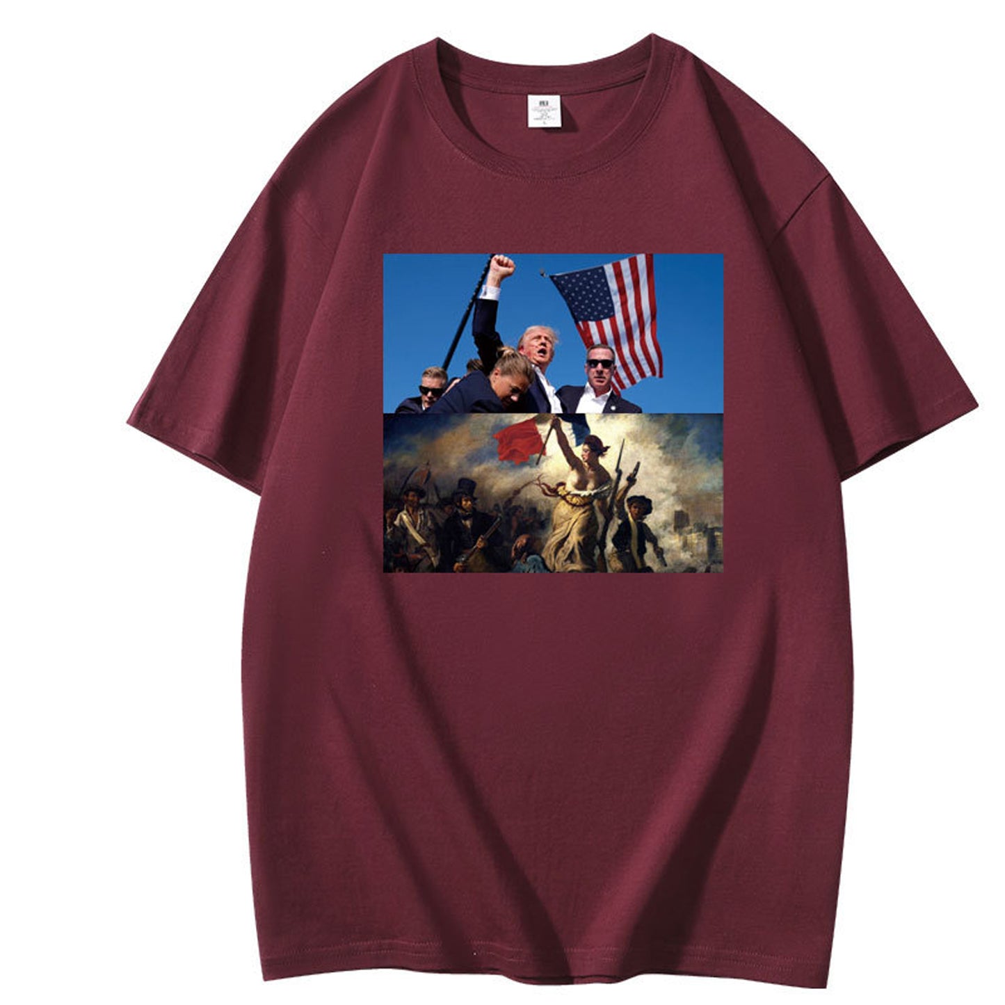 Graphic T-Shirt with Dual Historical and Patriotic Flag Print